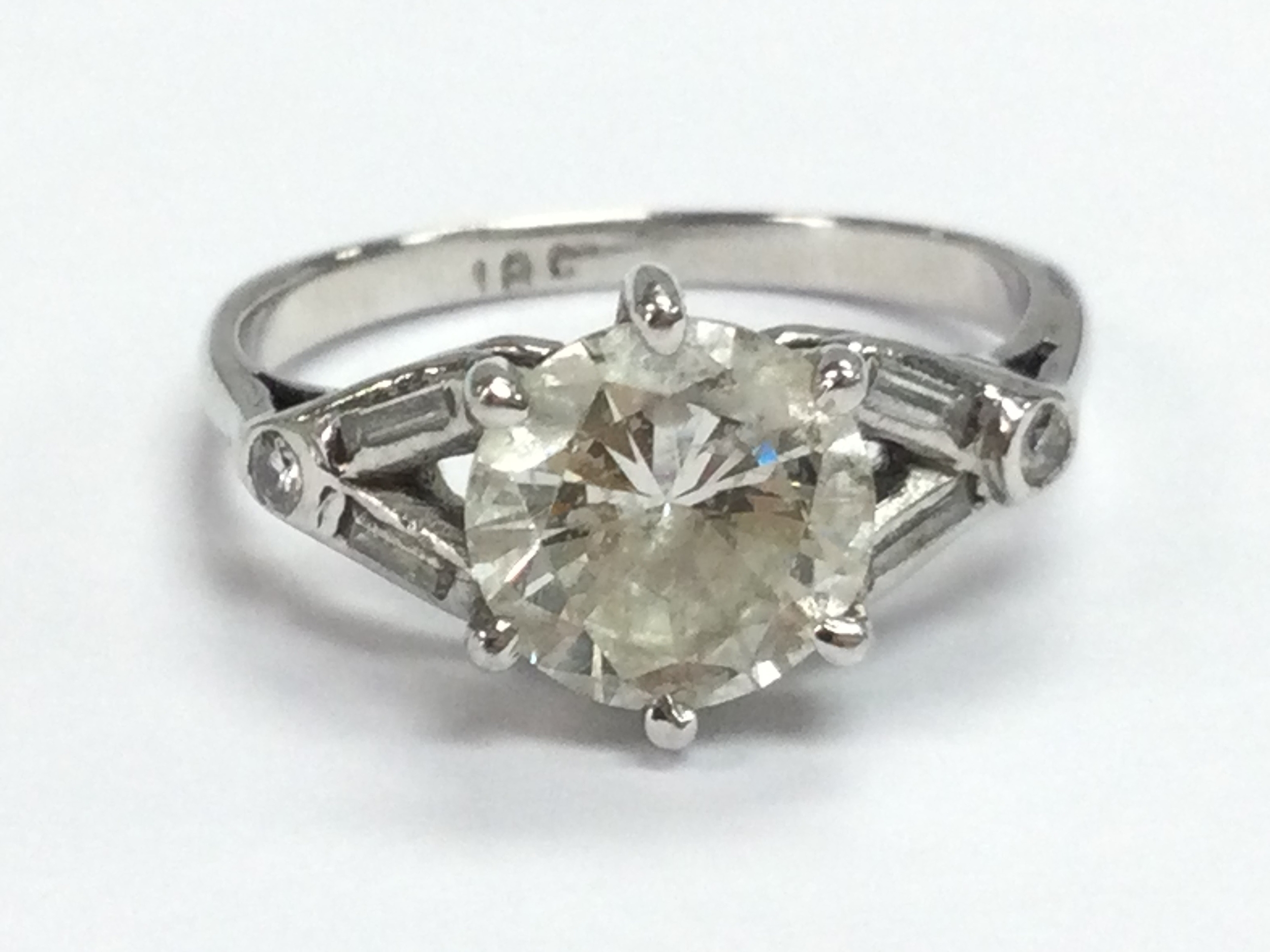 An 18ct white gold diamond solitaire ring, 1.25ct stone. Size J/K. 3.2g total weight