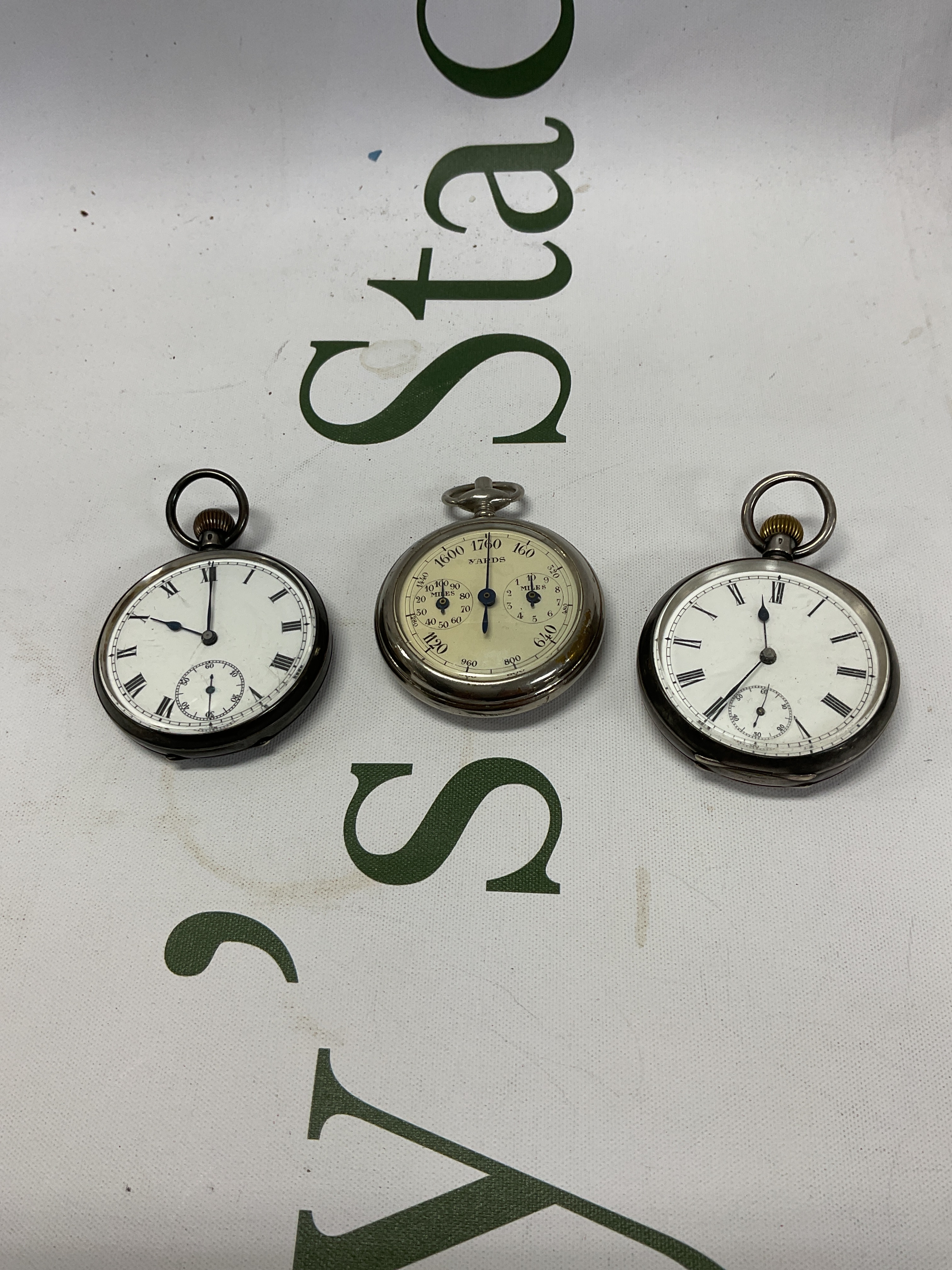 Two Silver pocket watches and Vintage pedometer.