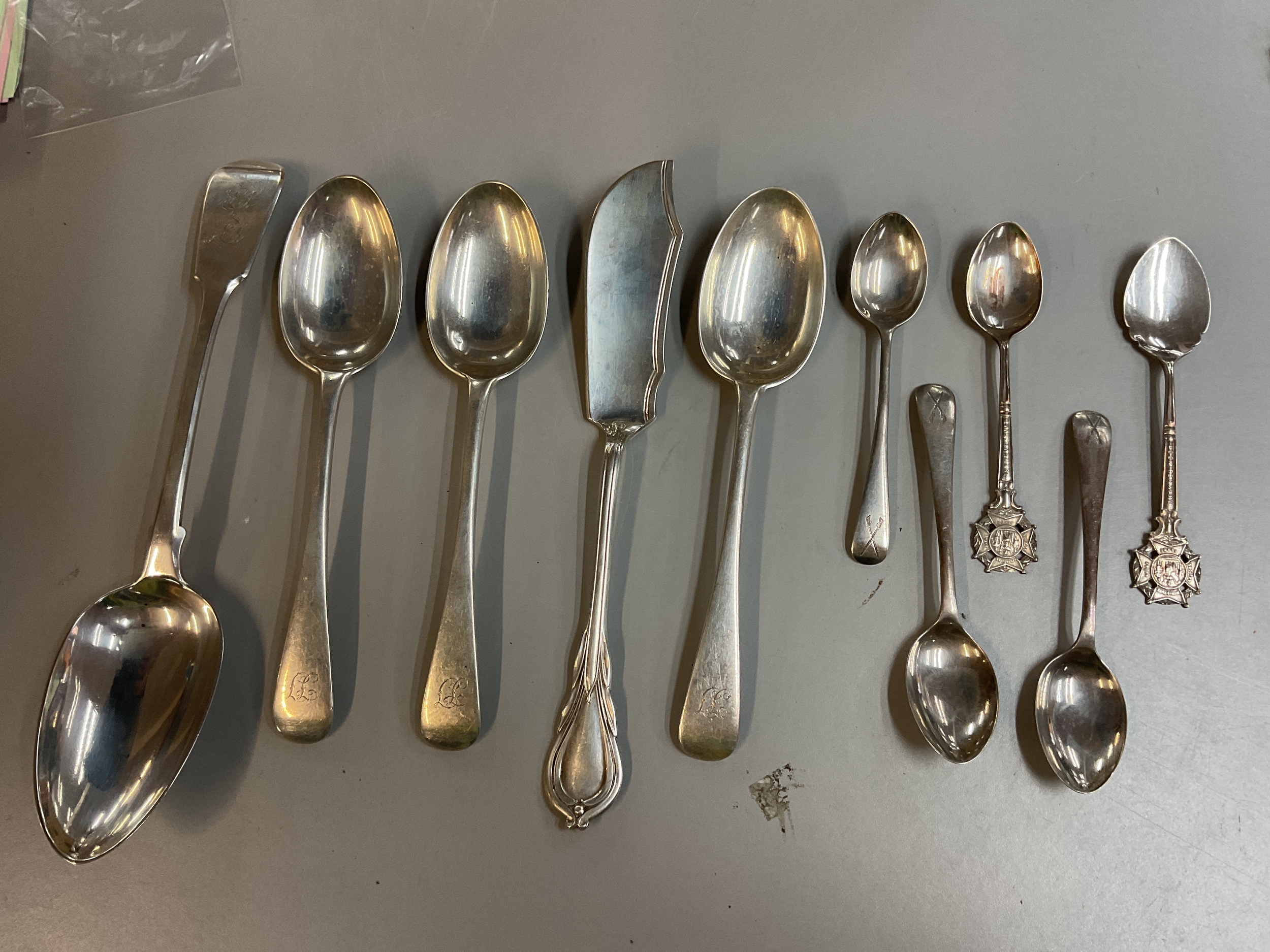 Georgian and Victorian silver flatware,and later examples. weight 350 grams.