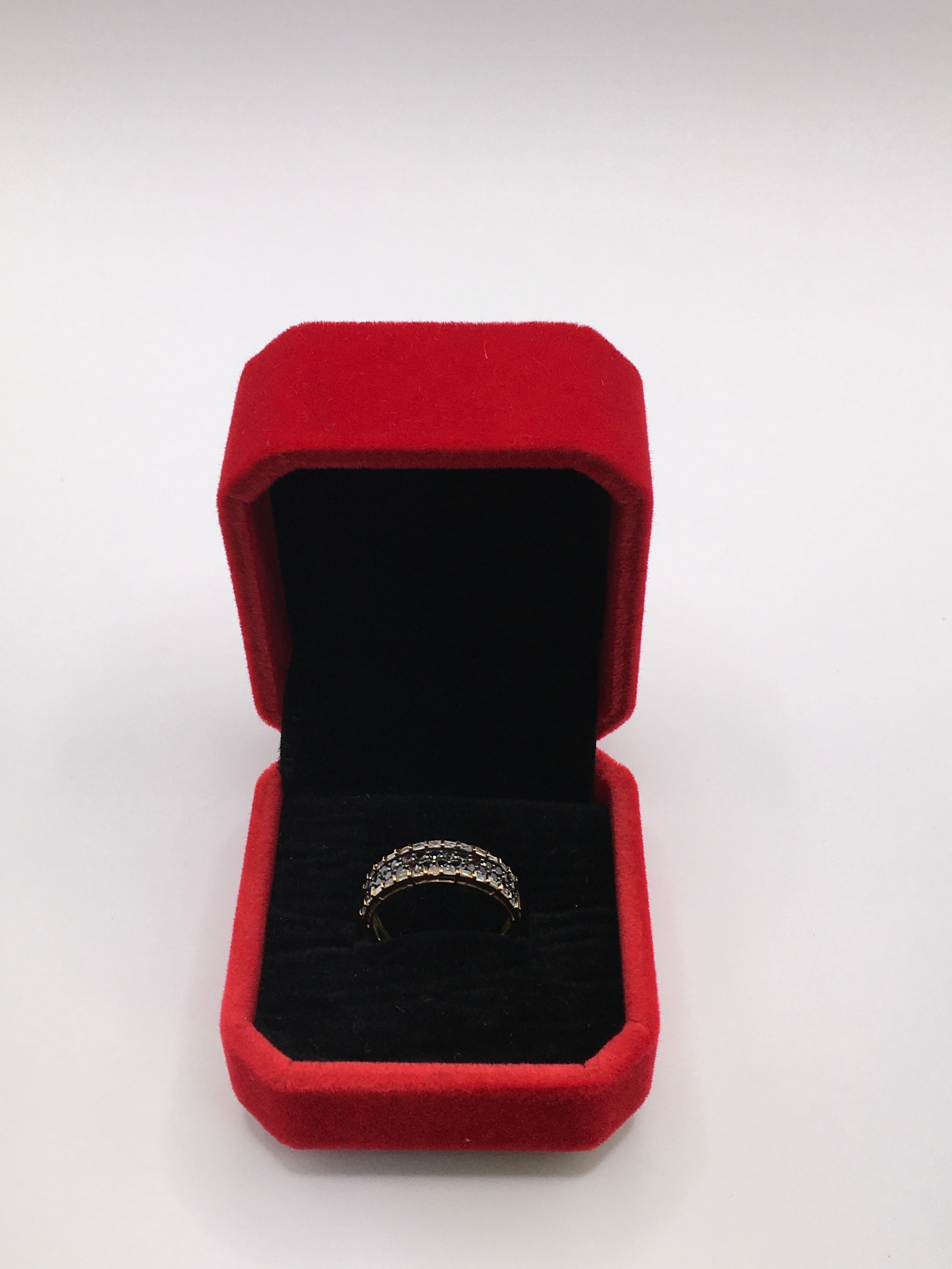 18k yellow gold and natural black diamond ring. 0.64ct. Size L. Boxed with cert.