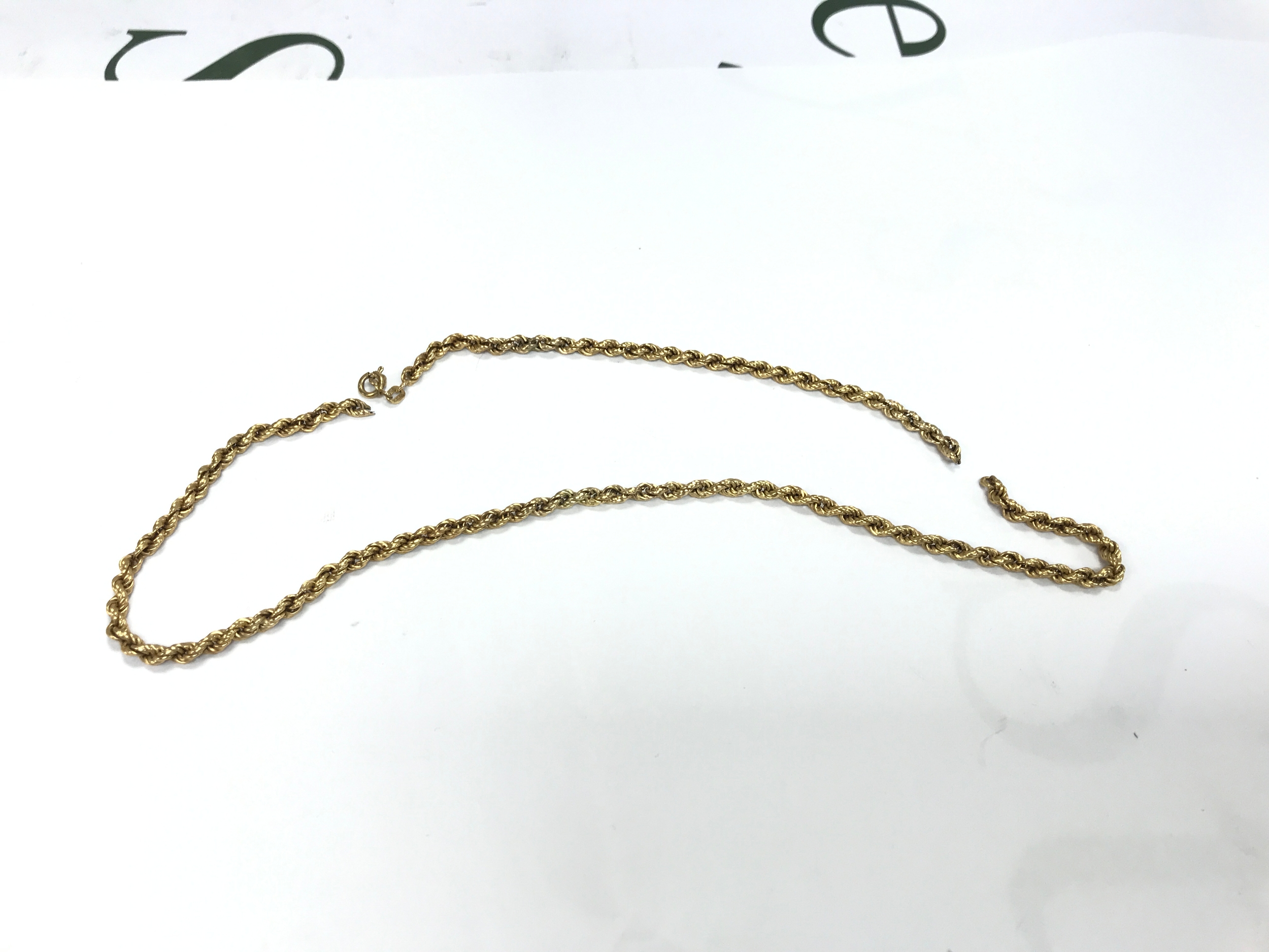 A 9ct gold rope chain , broken. 6.3g