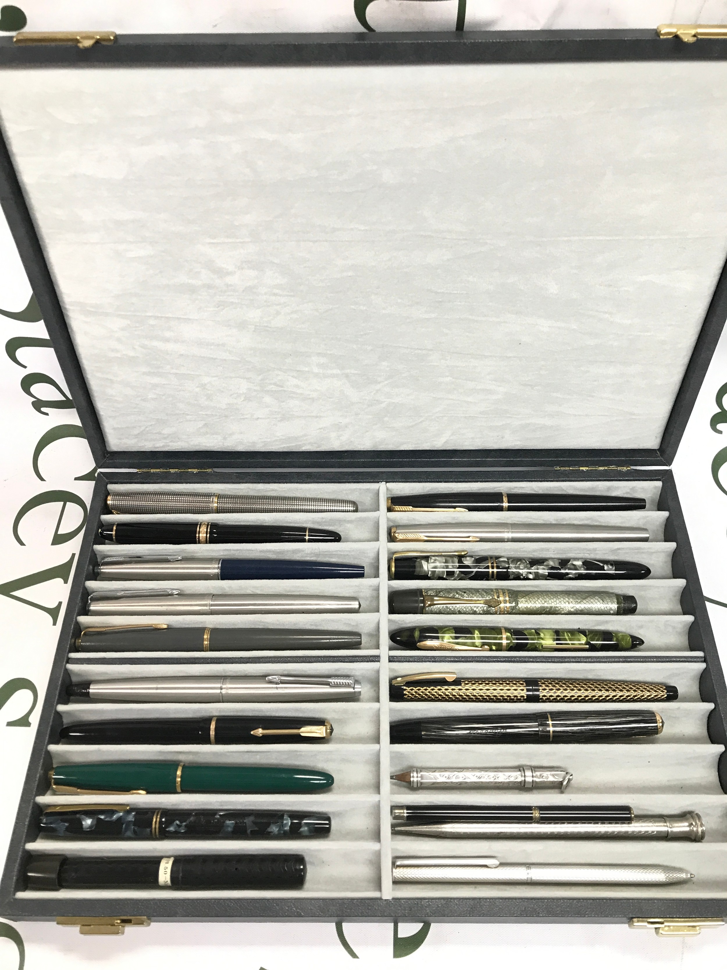 A collection of various pens including Parker, Montblanc, Sheaffer etc. 14k gold nibs