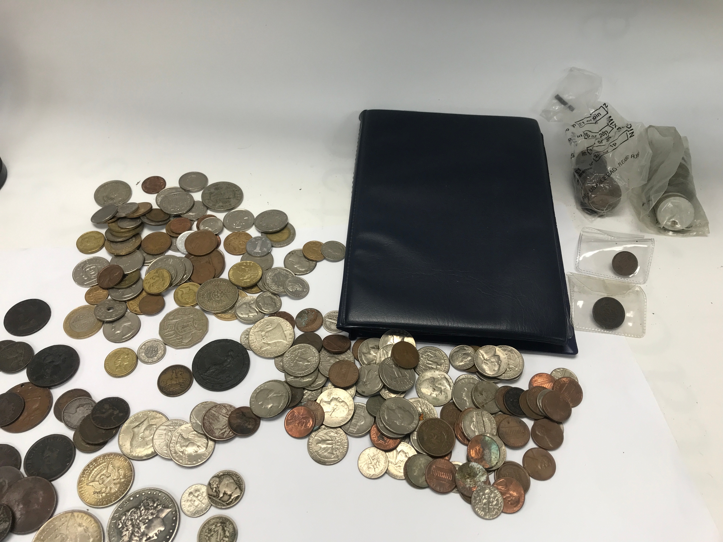 Collection of assorted coinage including some copy coins.