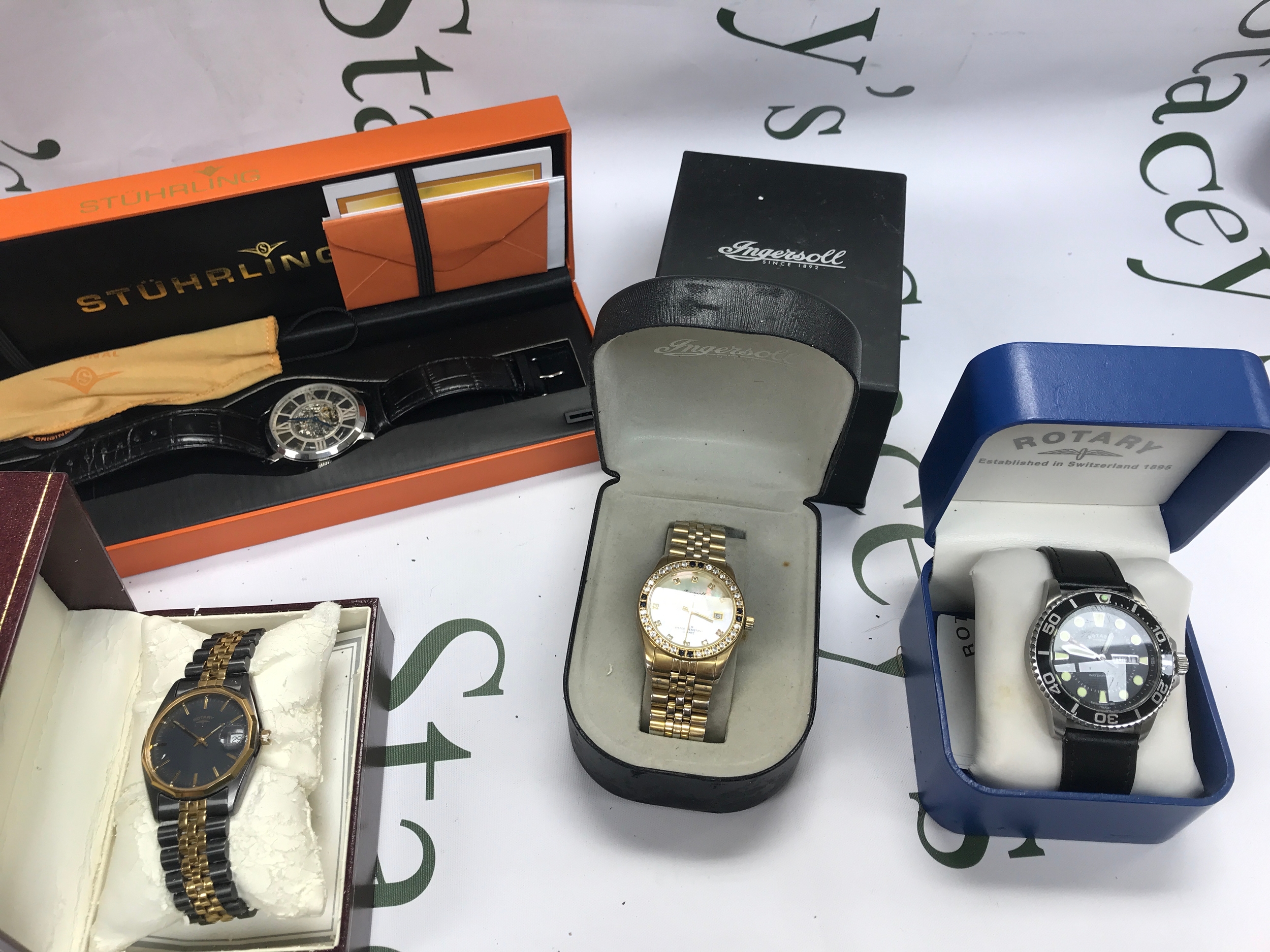 four boxed watches including rotary, MOP dial Ingersoll etc
