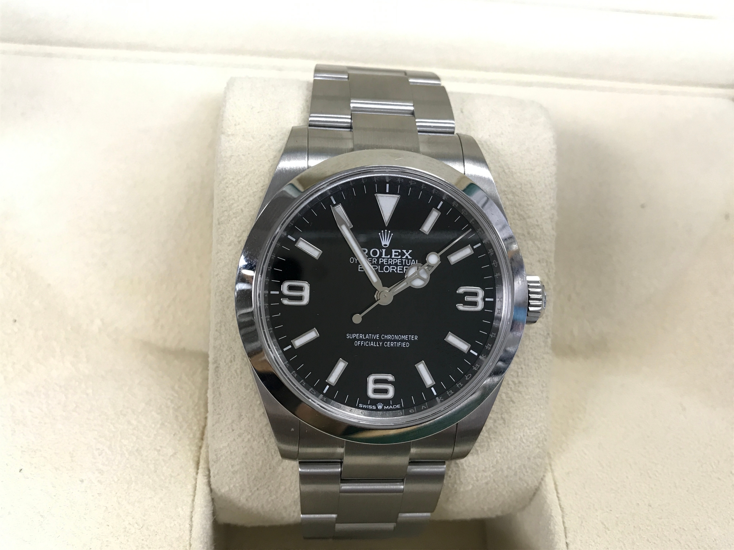Rolex Explorer 40 Ref. 224270 wristwatch in Oystersteel with a black lacquer dial and distinctive 3, 6, and 9 Arabic numerals. Come with box, card and swing tags. Seen running. In very clean condition being a 2024 watch.
