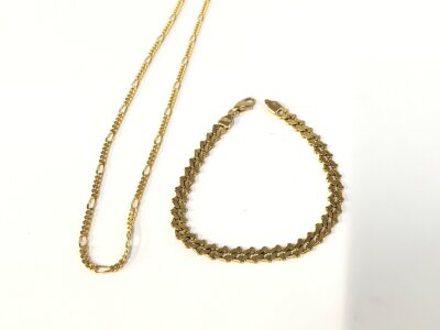 A 9ct gold chain and a 9ct fold bracelet. 14.89g
