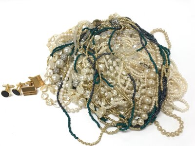 A collection of assorted beaded necklaces.