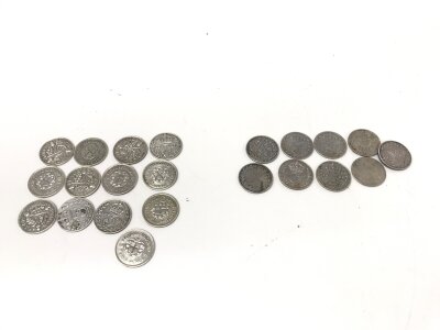 A Collection of silver three pence pre 1920 12g and pre 1946 18g