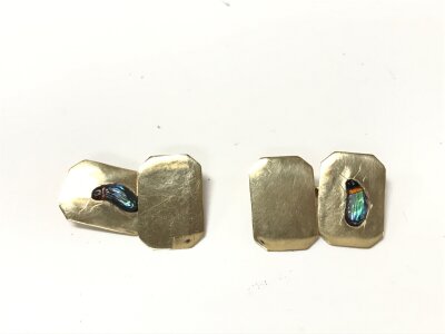A pair of 9ct gold Shibayama cufflinks. 3.36g