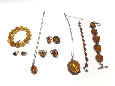 A Collection of mixed silver and amber jewellery.
