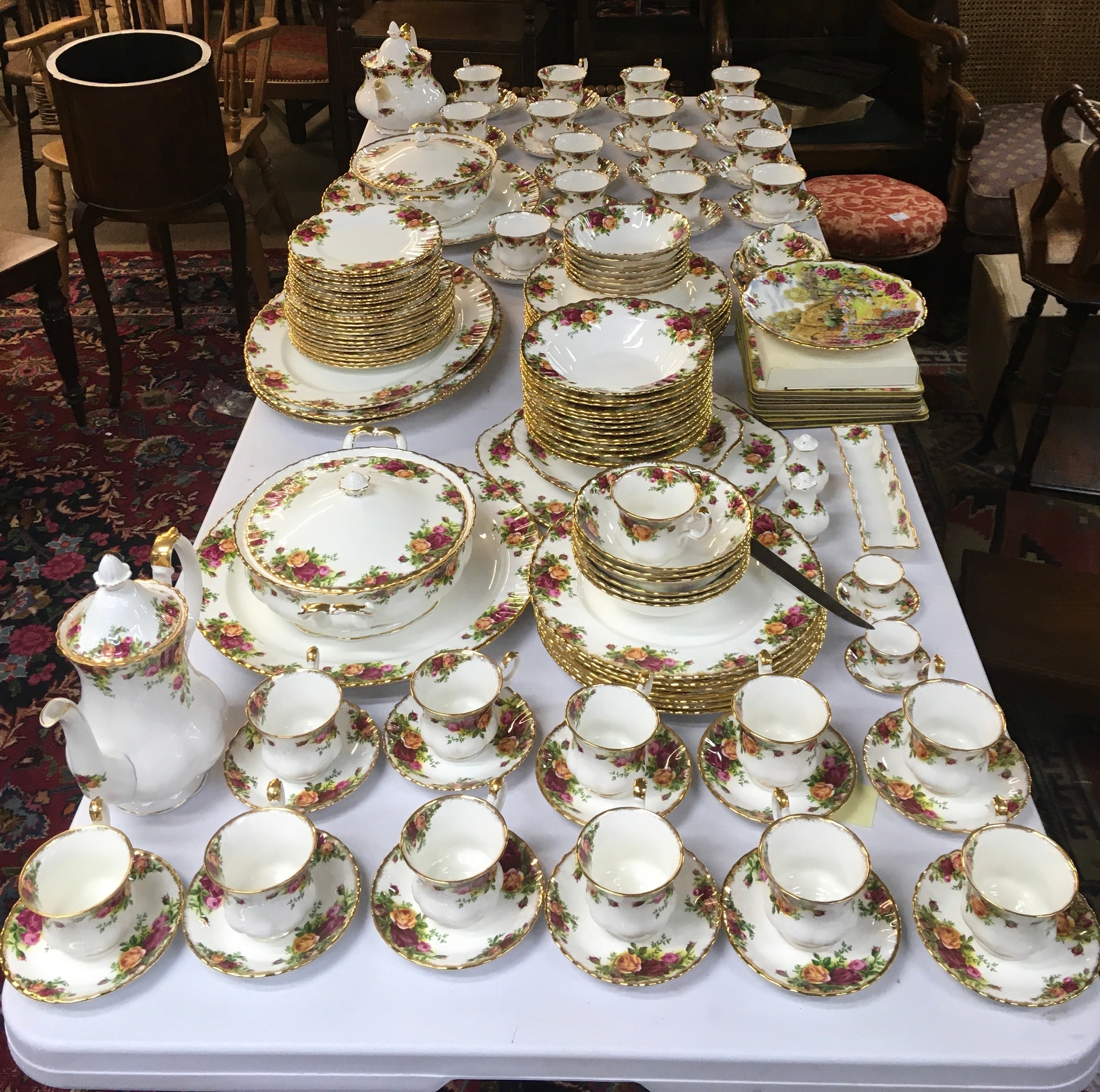An extensive collection of Royal Albert Old Country Roses tableware including tea and coffee sets, plates and bowls