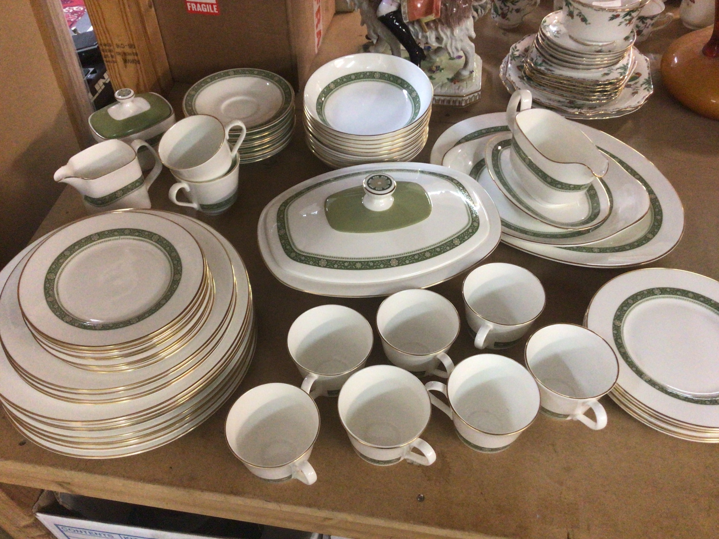 A Royal Doulton Rondelay pattern Fine bone china dinner set with cups saucers plates tureen's sugar bowl cream jug no obvious damage good condition. NO RESERVE