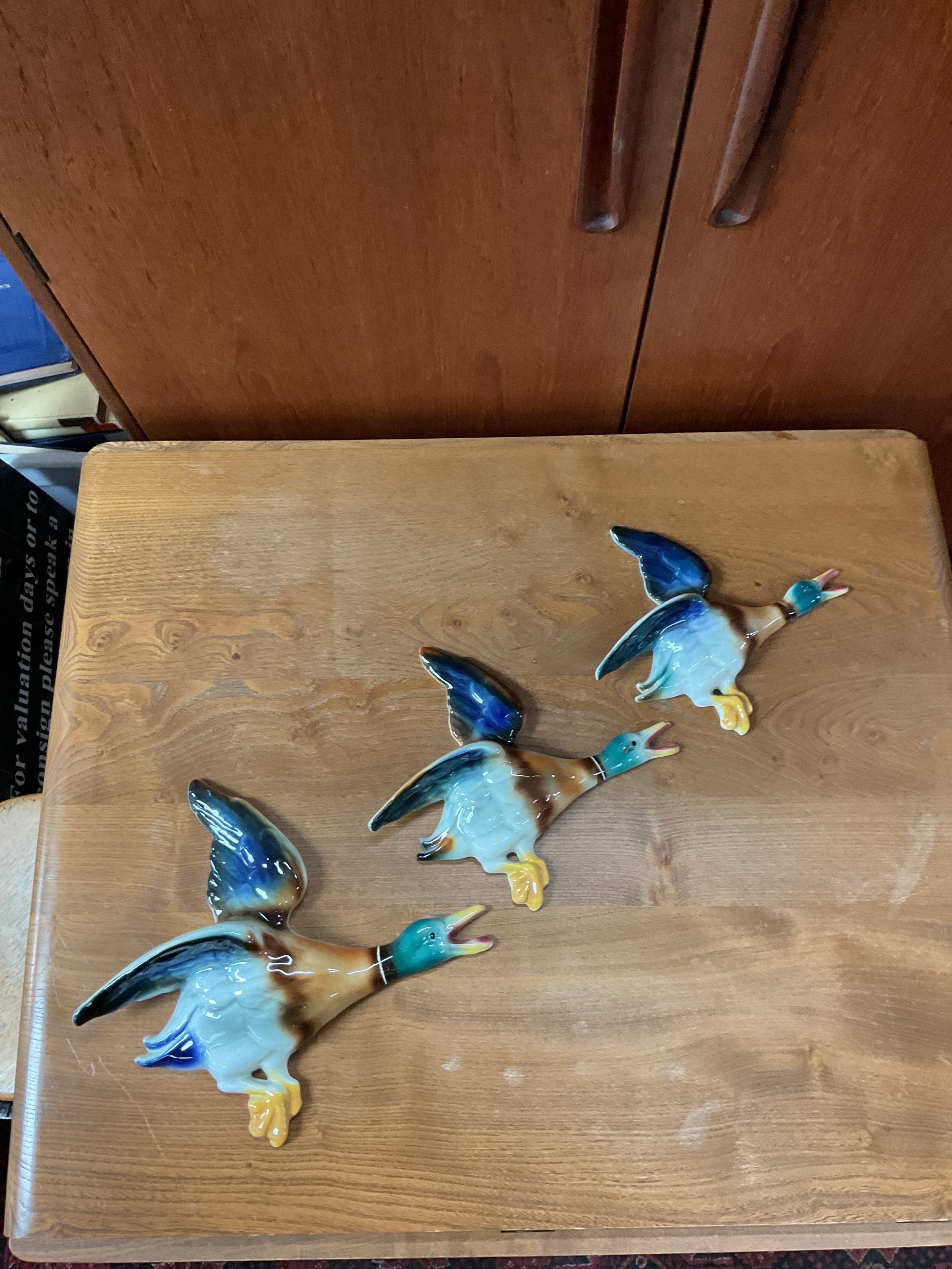 Set of three flying ducks.