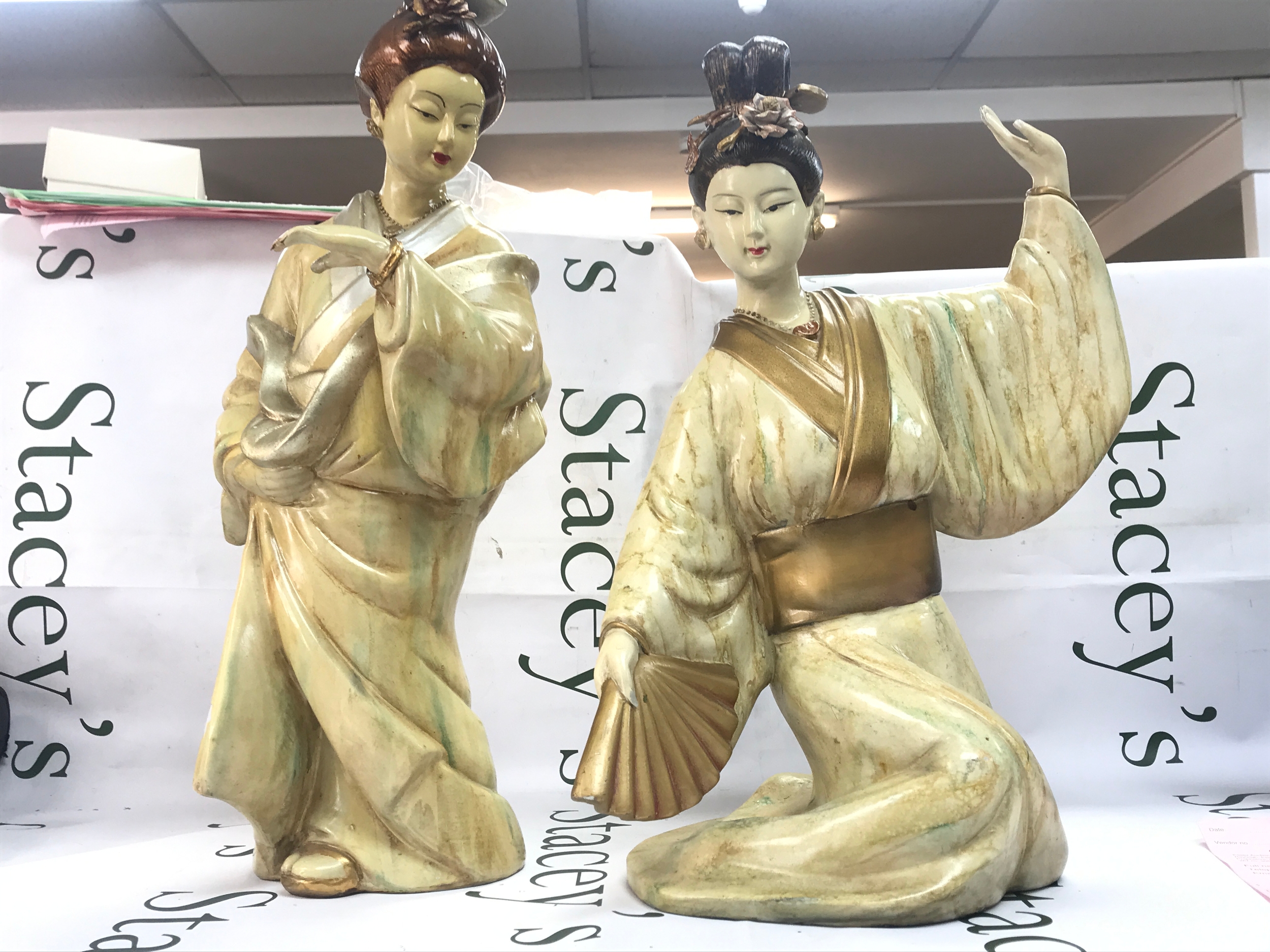 A pair of Japanese Geisha lady figures 45 and 50cm tall