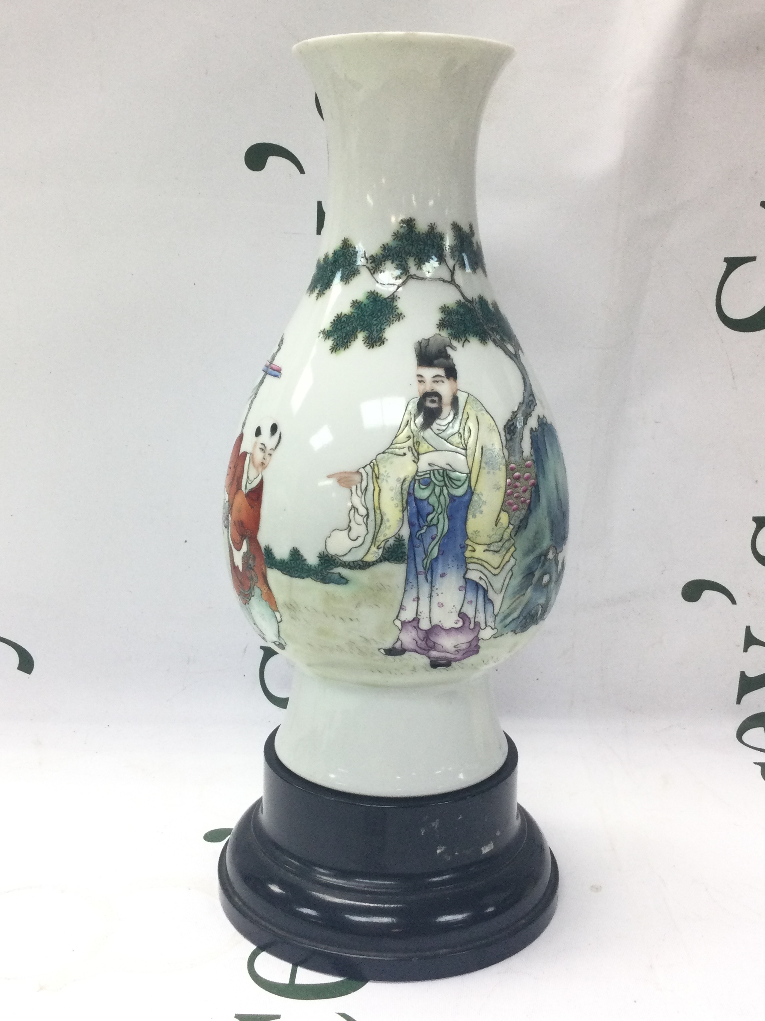 A Chinese Famille Rose vase with pedestal. 23cm tall