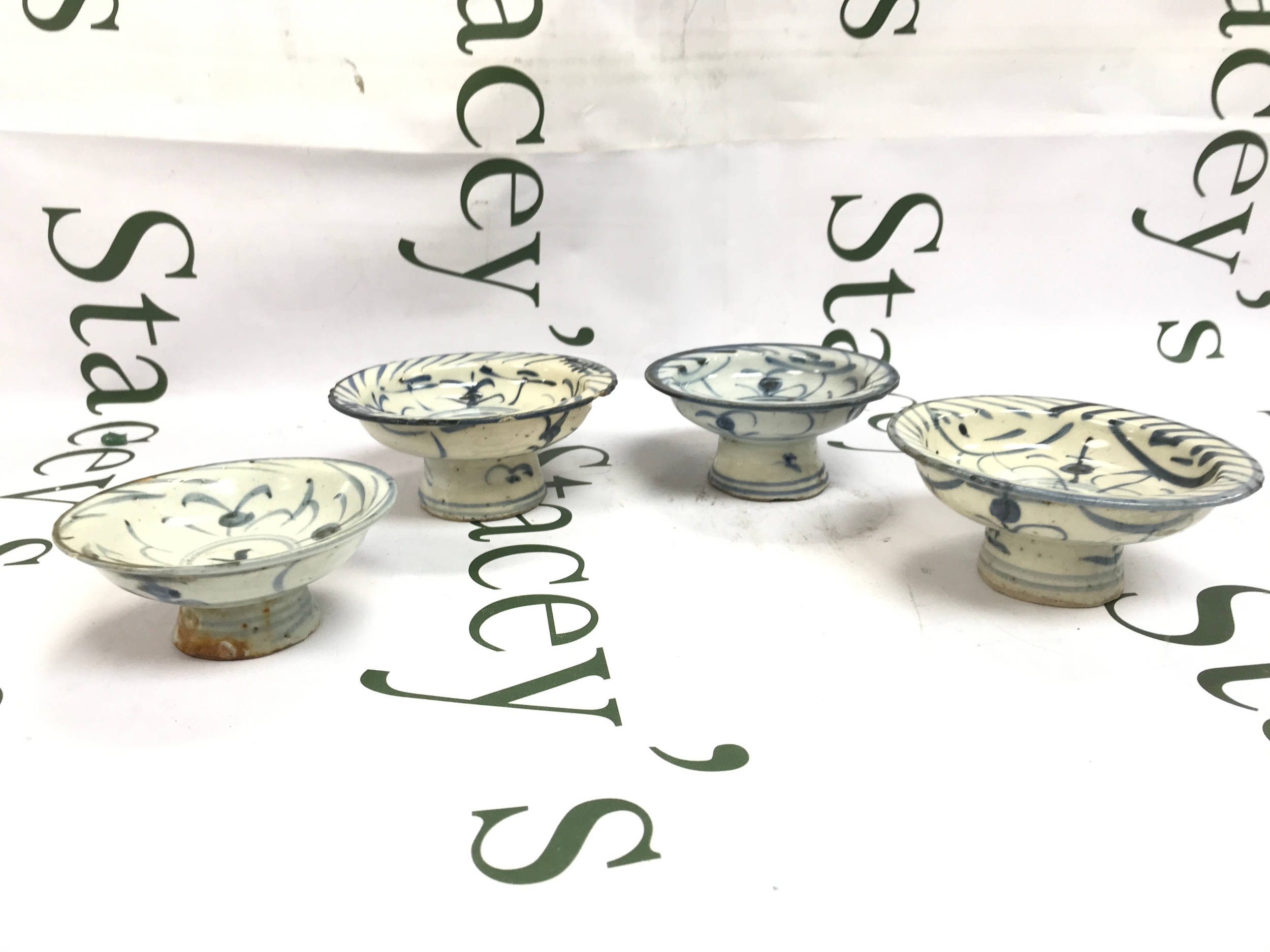 Four antique Chinese Ming period Stem bowls, approx. 5cm x 50-11cm