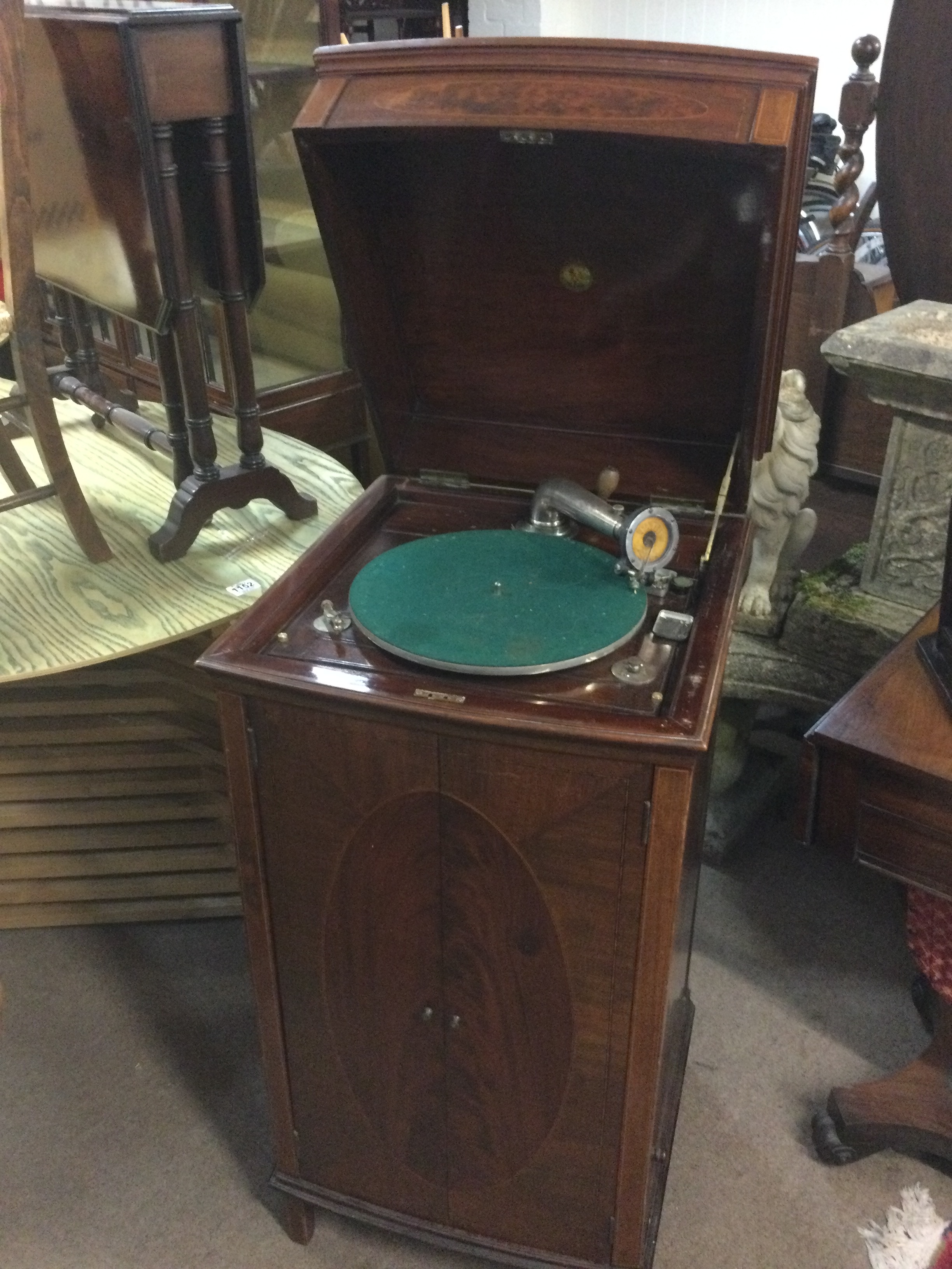 A Pathe Hill & Dale Gramophone with stylus with records. 47cm wide, 48cm wide, 101cm tall  NO RESERVE