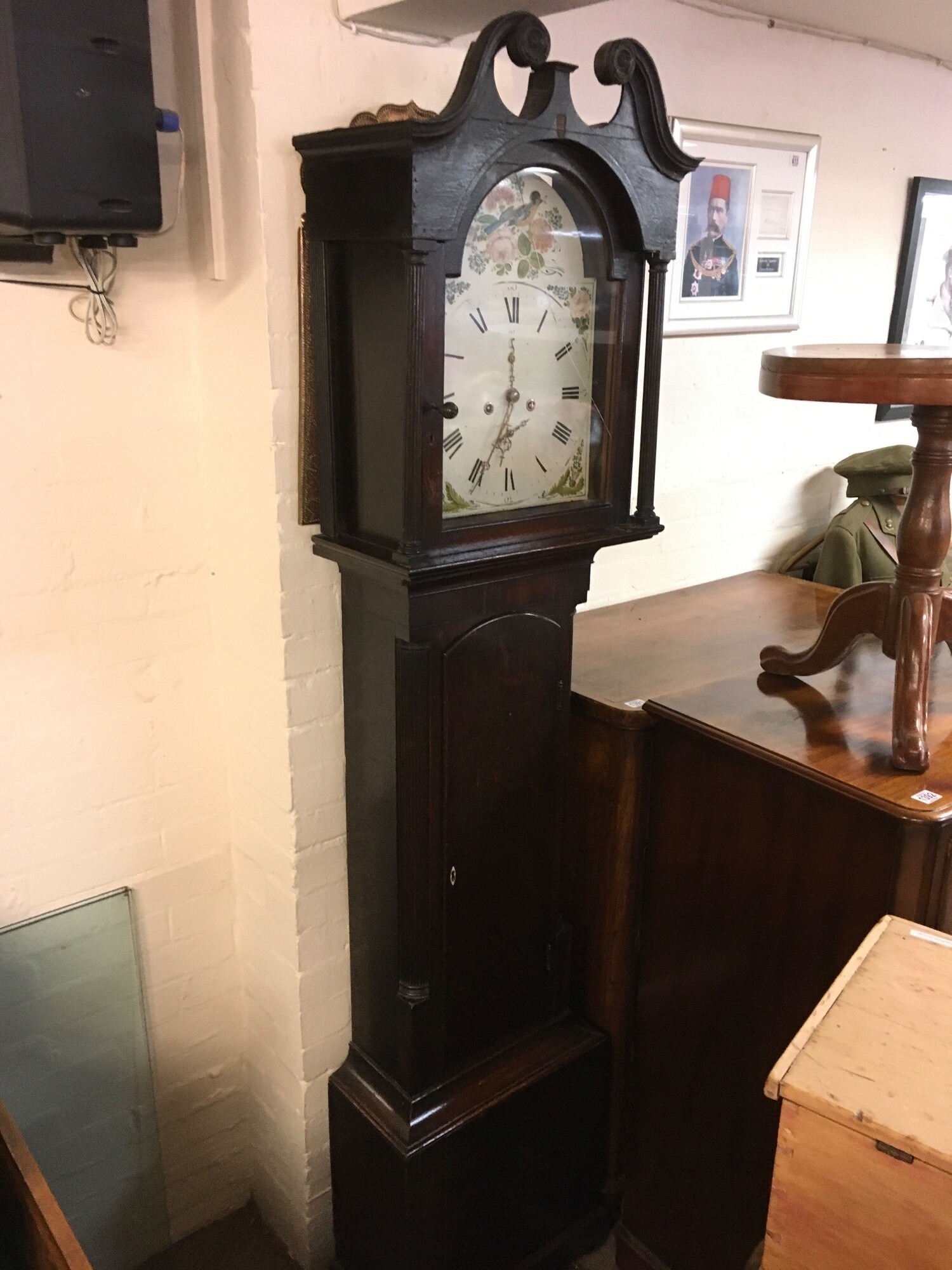 An oak Long case clock with 8 day movement and a painted dial, approx height 212cm. TO BE SOLD WITHOUT RESERVE