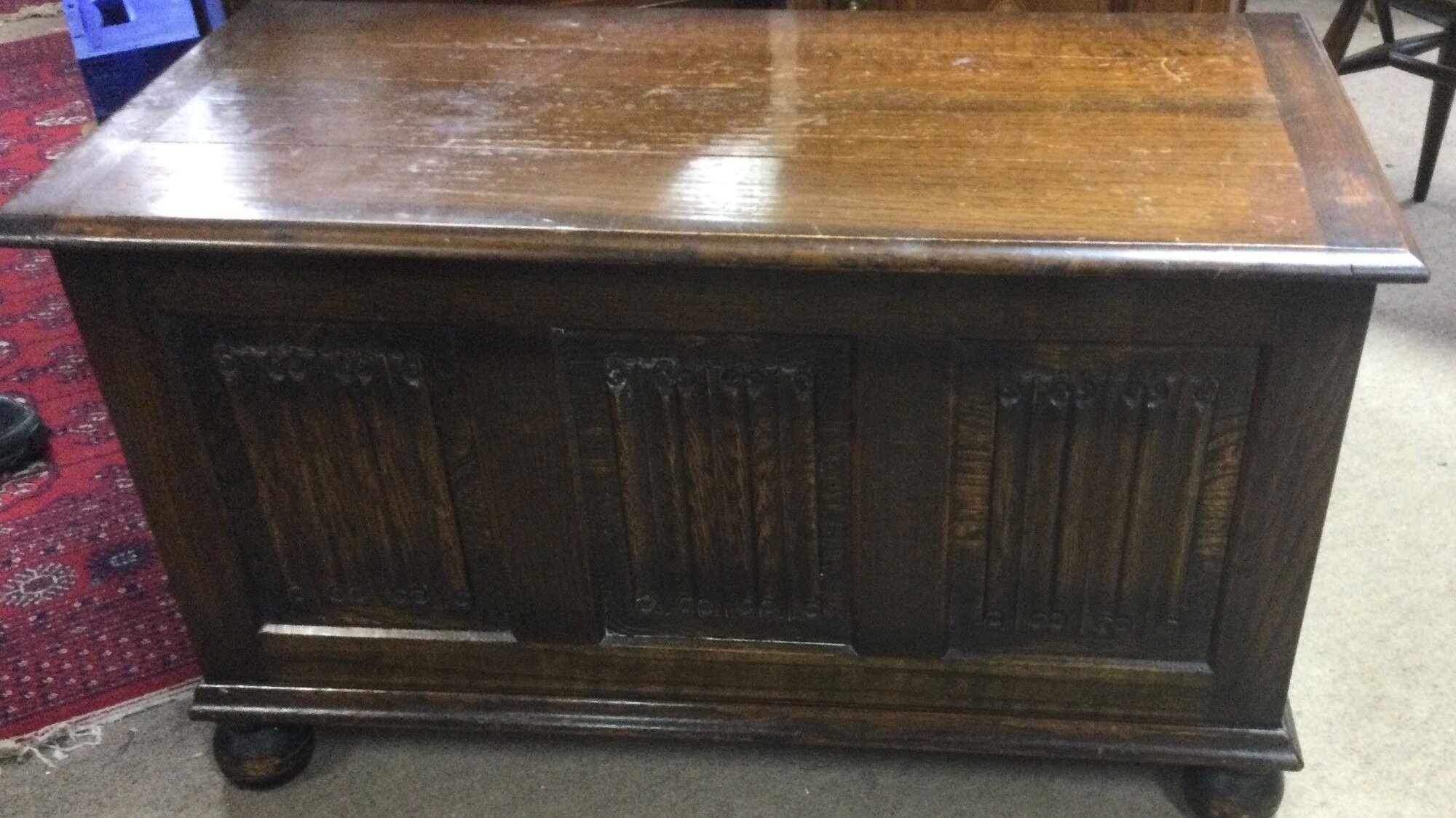 A blanket box, chest of draws and a cabinet made from oak. TO BE SOLD WITHOUT RESERVE