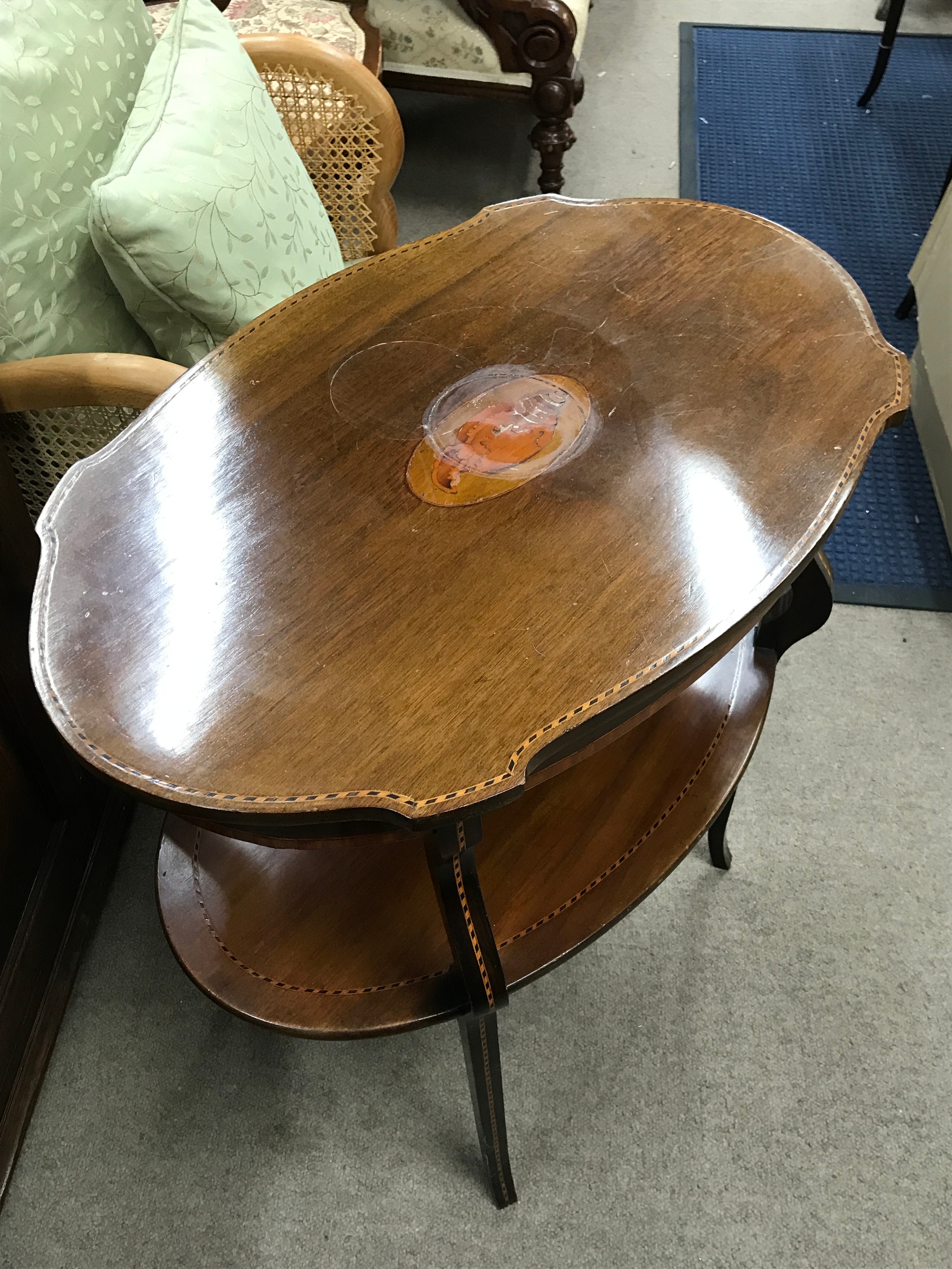 A Edwardian Mahogany Inlaid Table 70cm tall, 68cm wide. No Reserve