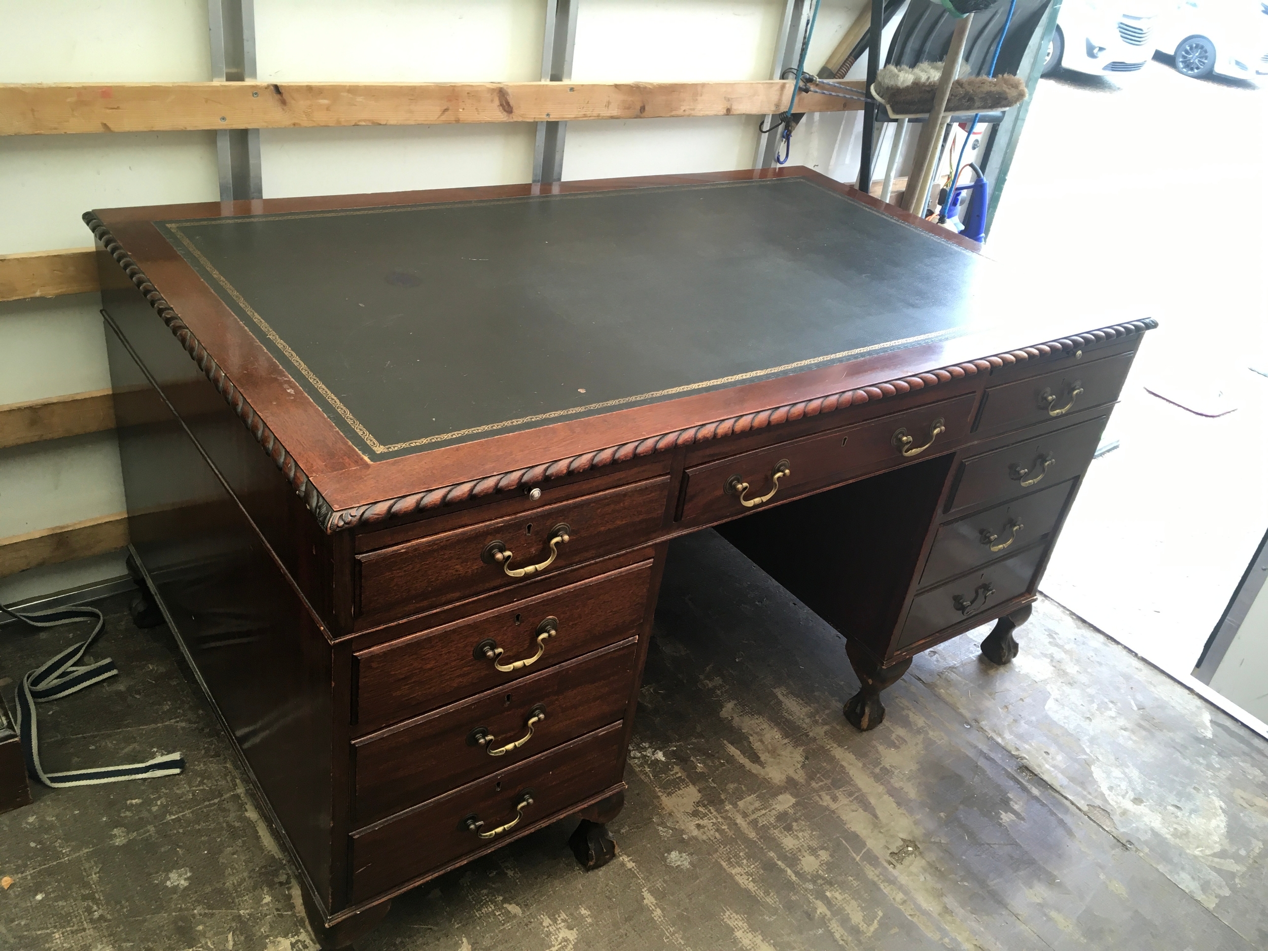 A mahogany pedestal desk width 150cm, length 90cm, height 79cm 