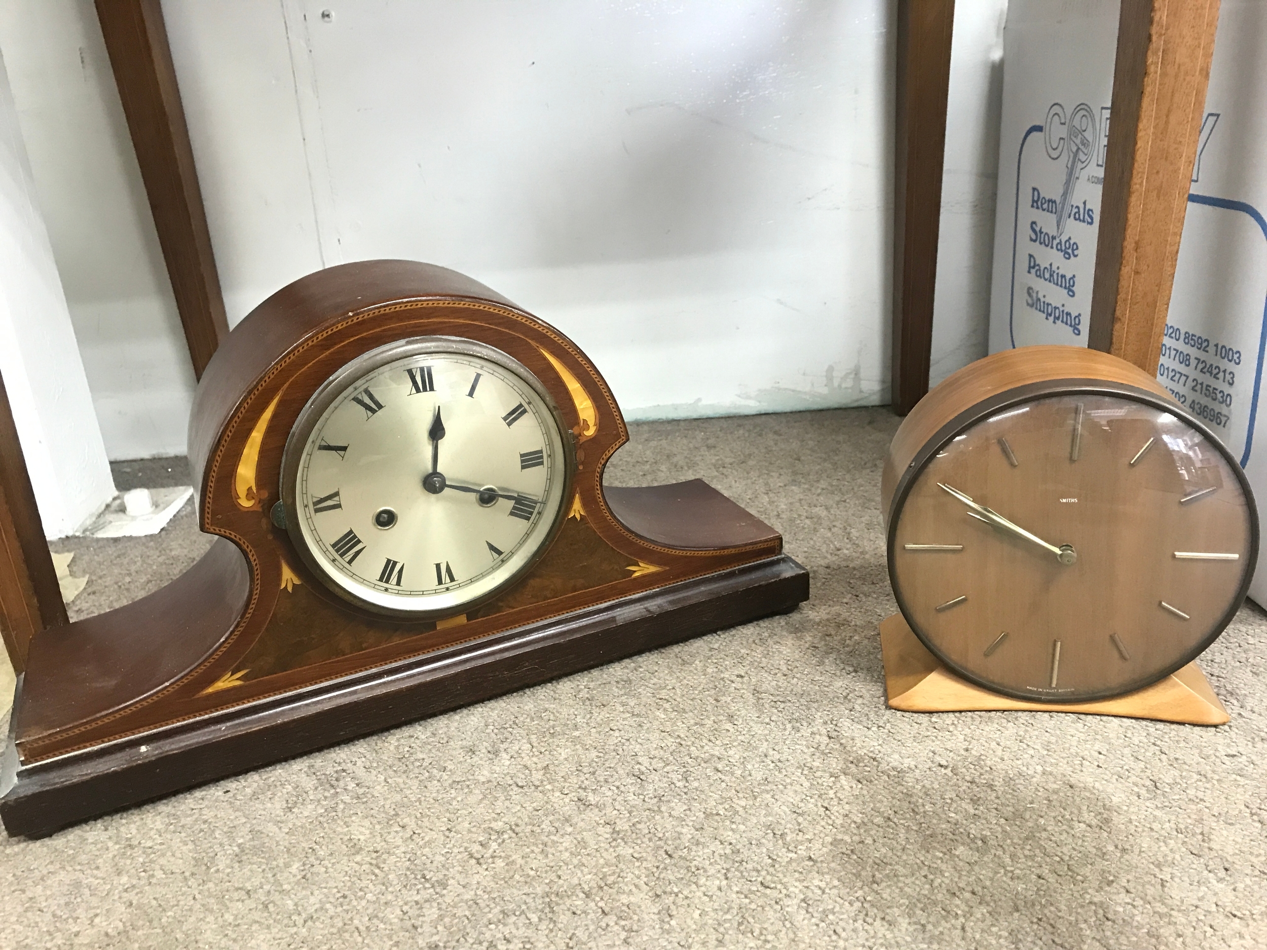 Edwardian mantle clock and a Smiths clock 18 and 24cm tall