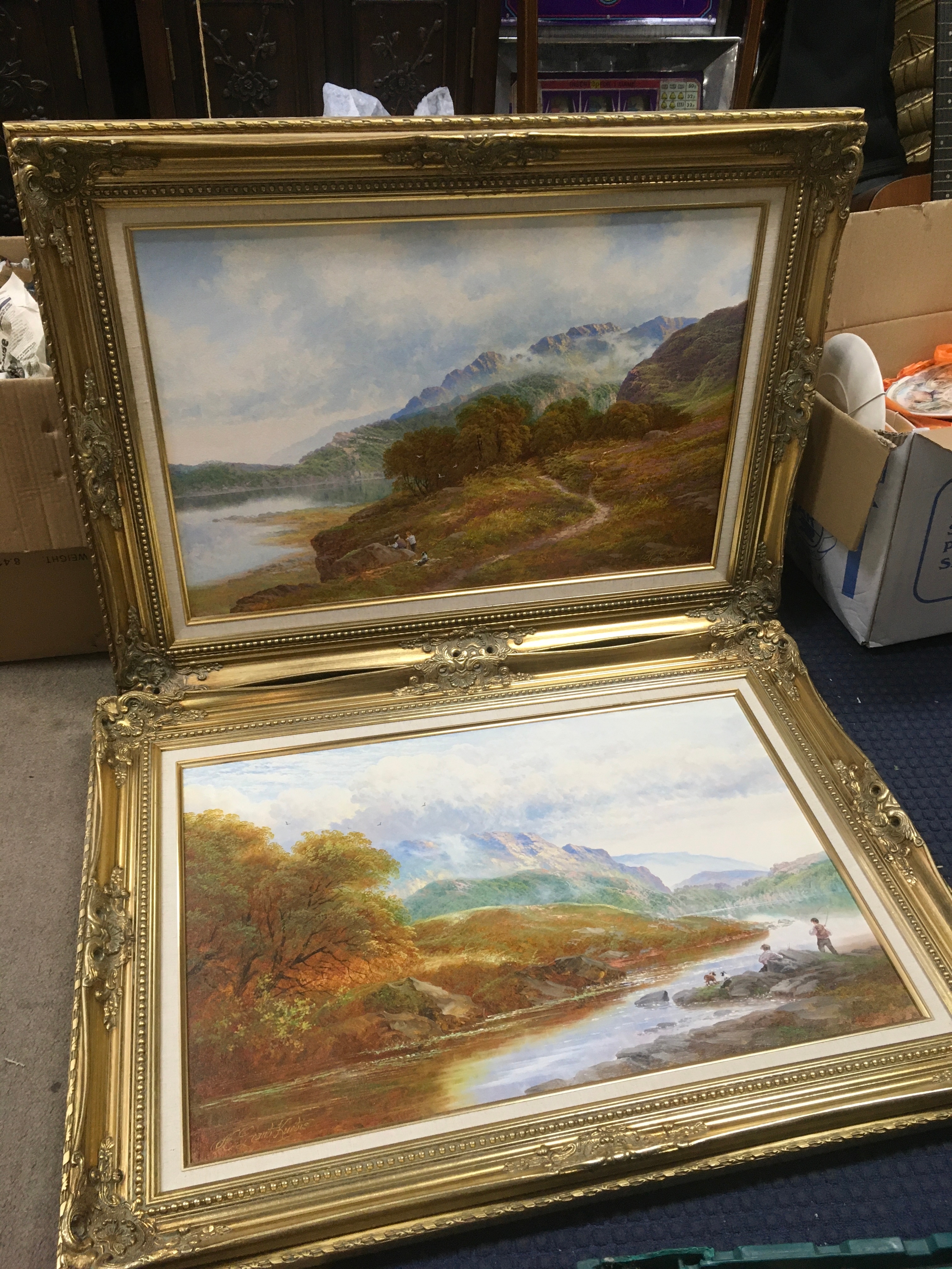 Two oil paintings 20th century landscape views by Andrew Grant Kurtis. 97cm x 72cm