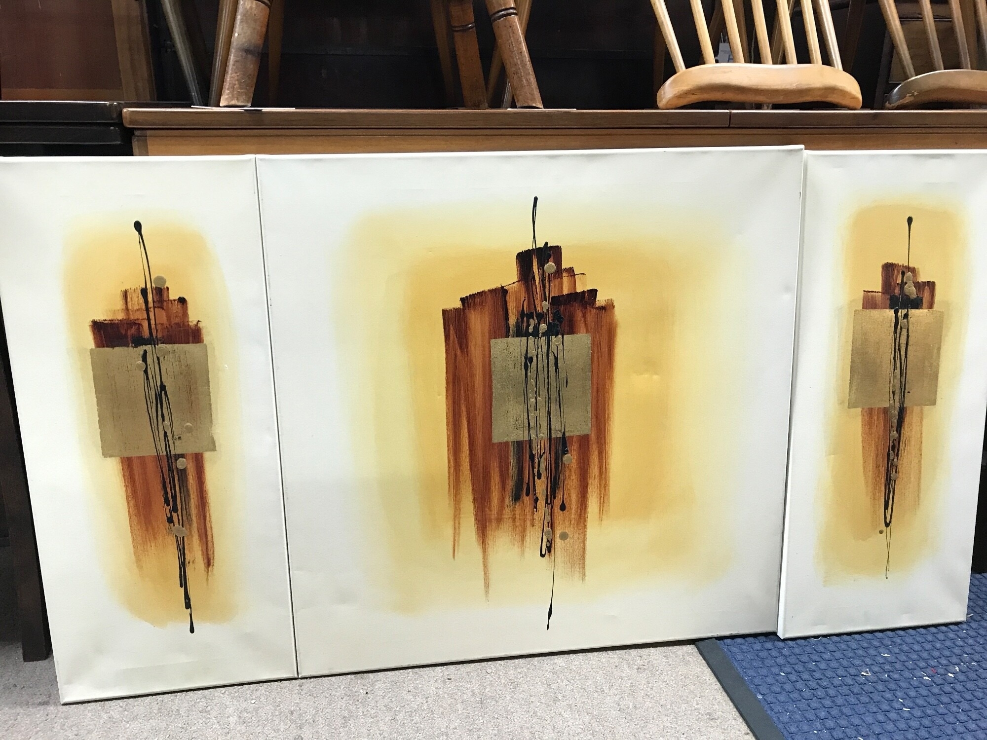 A Stiliana Alexieva triptic oil painting 2005 "Sunshine". Dimensions 30cm wide, 70cm tall, 70cm wide , 70cm tall. NO RESERVE