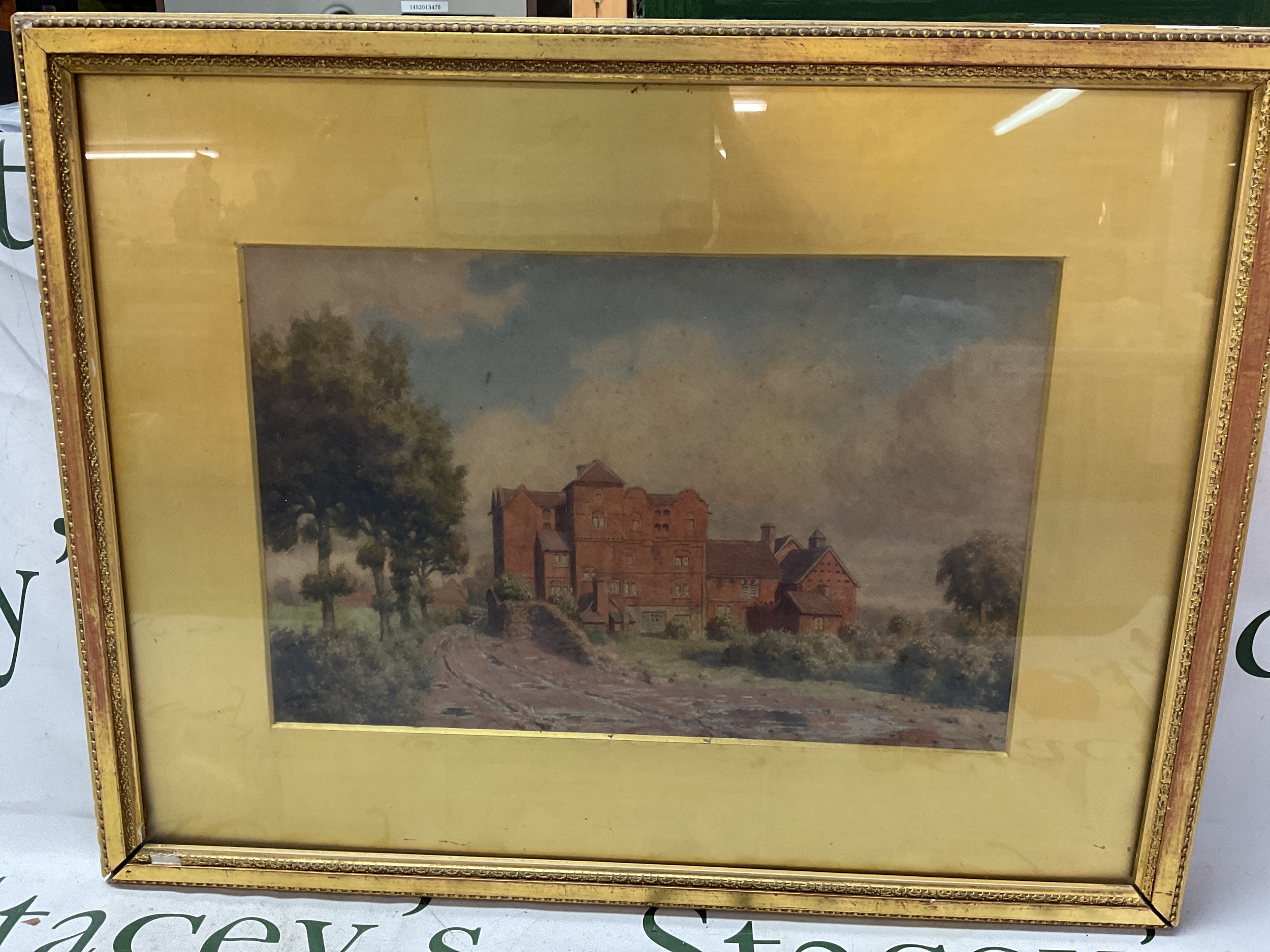 Victorian watercolour of a stately home in period quality frame, 23 cm x 36cm.
