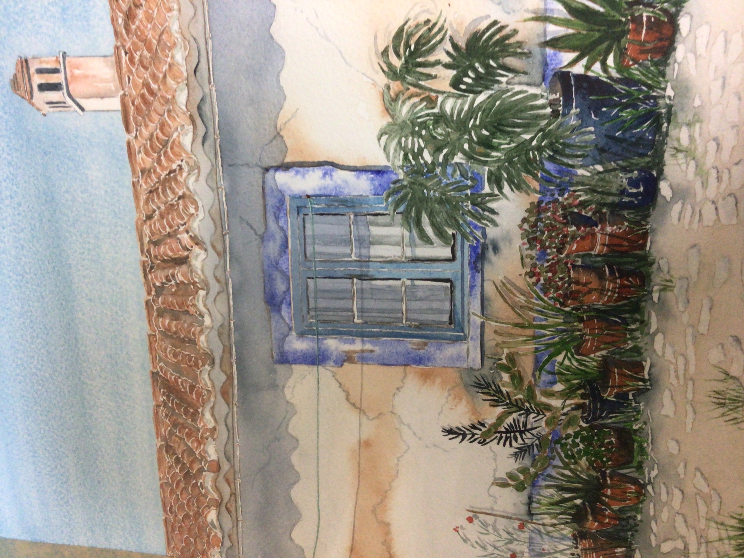 Three framed watercolours a landscape view entitled Levels Summer Evening by Anita Pegler Exhibited June 2001 the reverse with gallery label. Also a Watercolour view of High Street Wells by David Chandler and one other a study of a Village House in the Algarve by Jill Parkinson (3) NO RESERVE