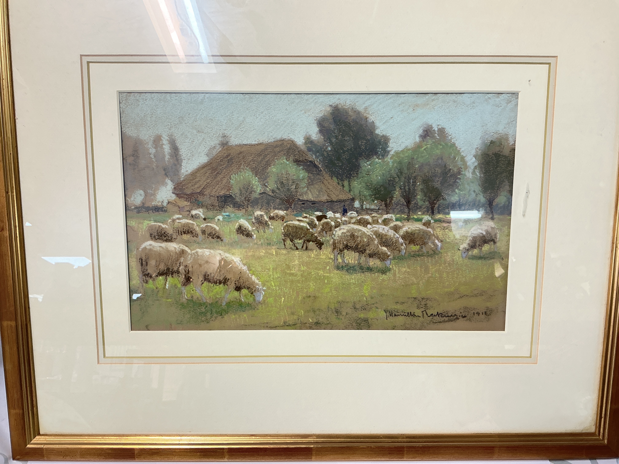 A Framed Signed pastel Study Of Sheep. Approximate Size 60Cm x 48Cm.