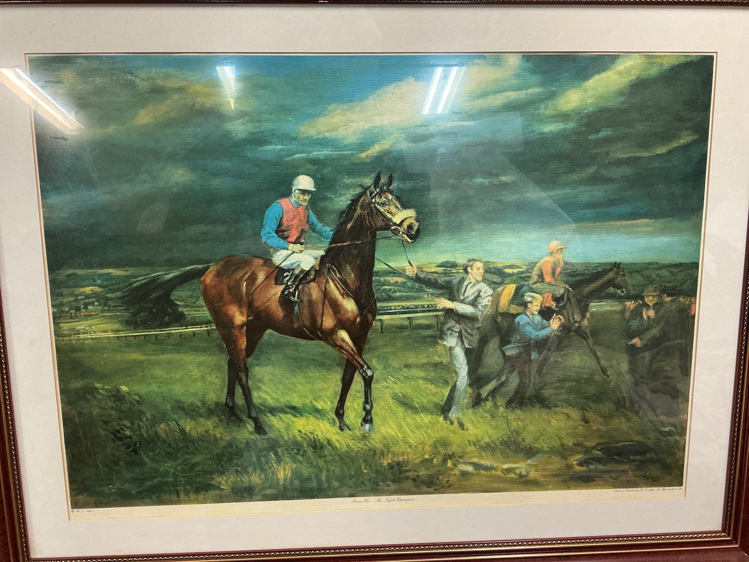 A Large Framed Racing Print Approximately 109Cm x 82Cm.