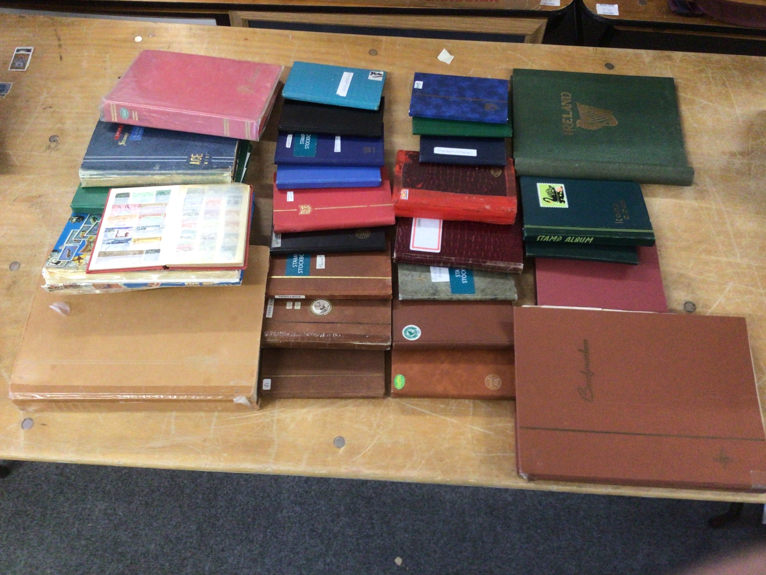 Qtystock albums with mint world issue stamps.