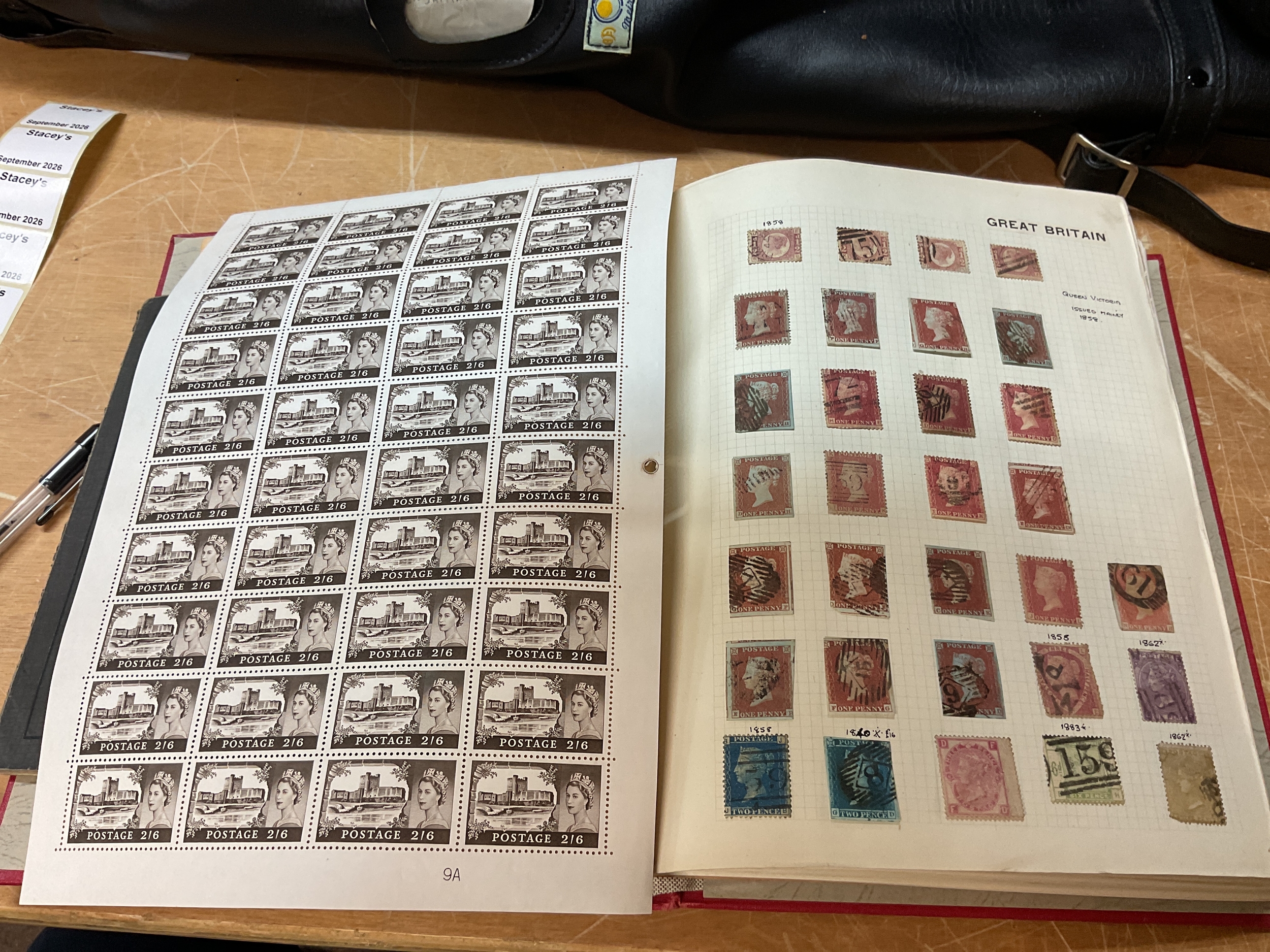 Album of Victorian to inc penny reds and tupenny blues, mint sheet of half crown castle, mint £1 royal wedding, high denomination sets and well laid out album along with two small albums of early world stamps.