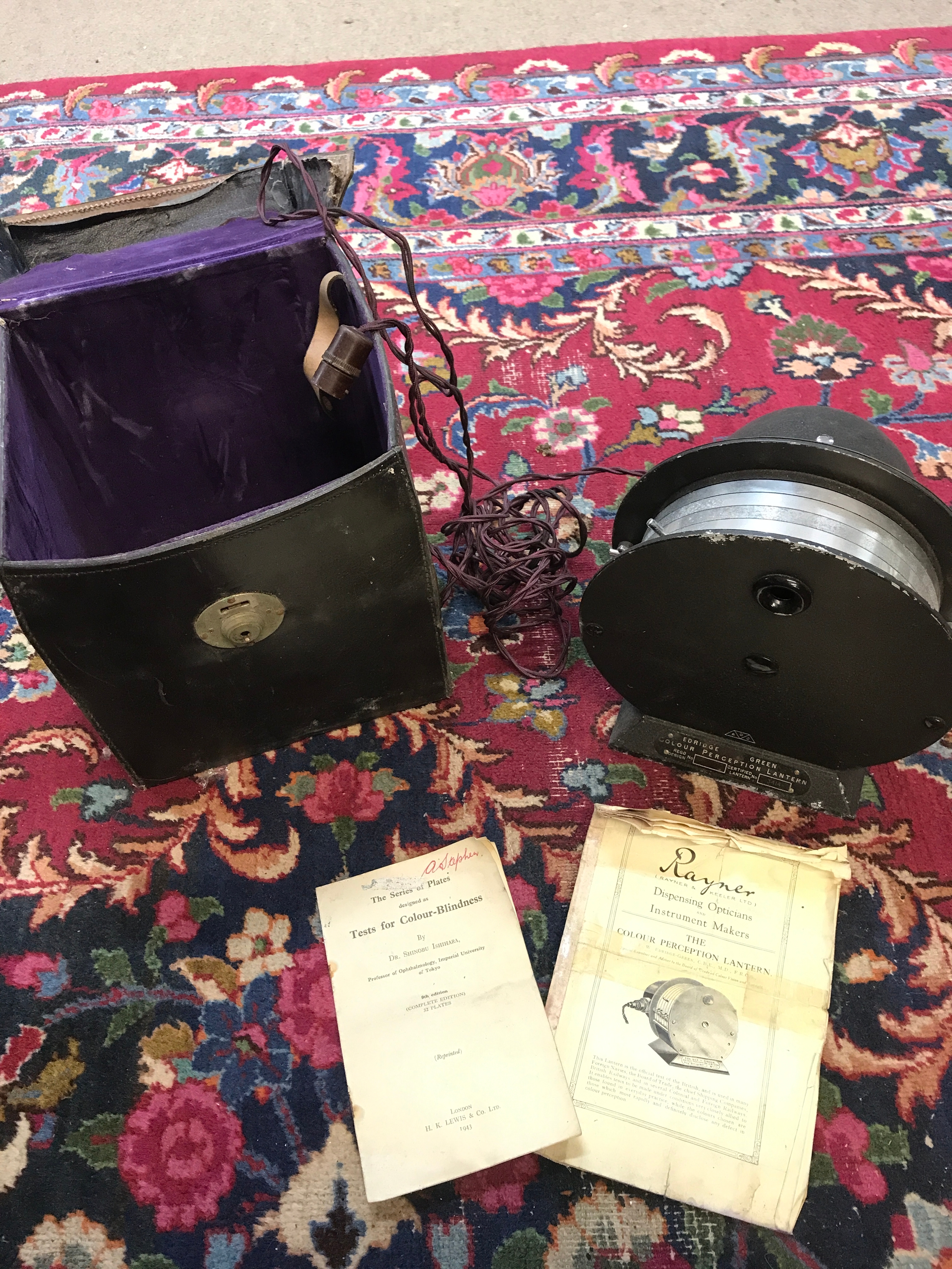 A vintage cased opticians instrument , Rayner & Keeler the colour perception lantern  NO RESERVE
