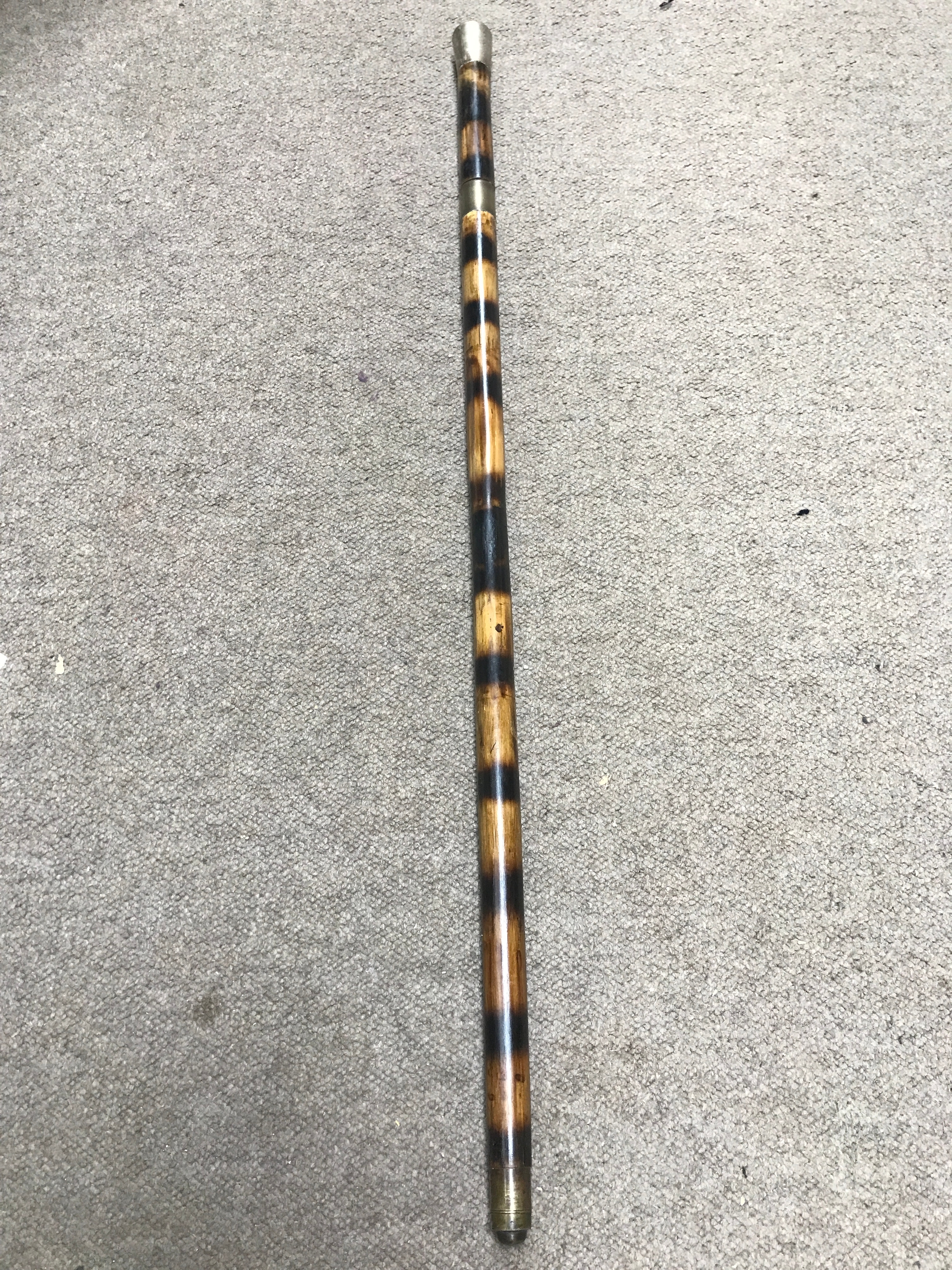A natural shaft zebra colour in sword stick. Blade 68cm long, 94cm long total length 
