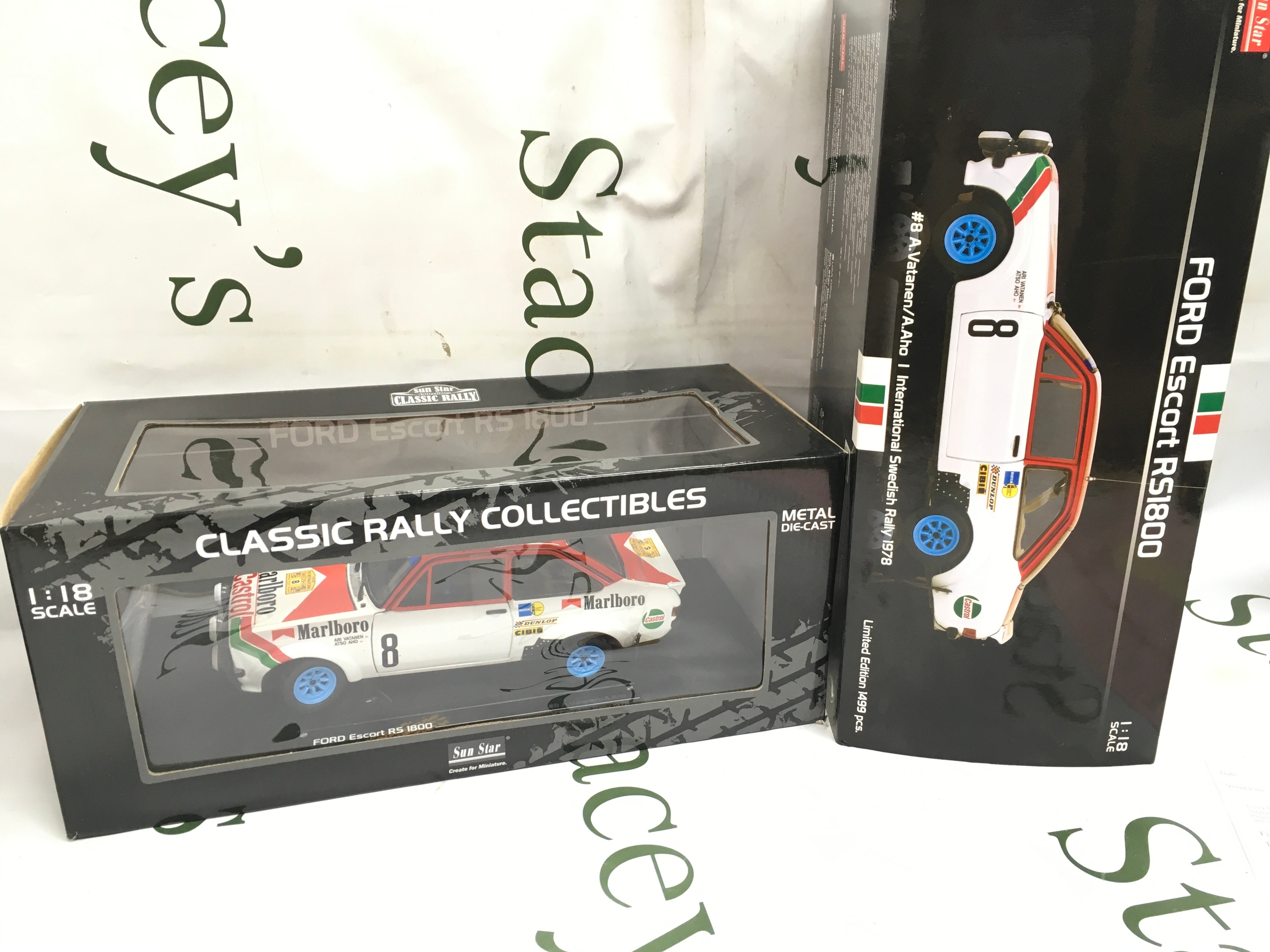 A boxed Sun Star collectibles classic rally Ford Escort RS1800, limited edition 1:18 scale