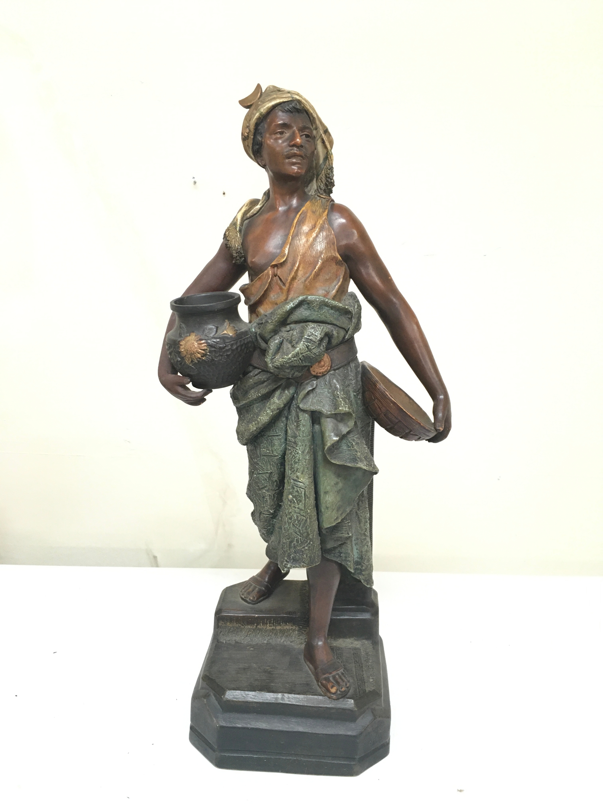 Johann Maresch (Austrian, 1821–1914) terracotta figure of an Orientalist water carrier, 58cm tall 