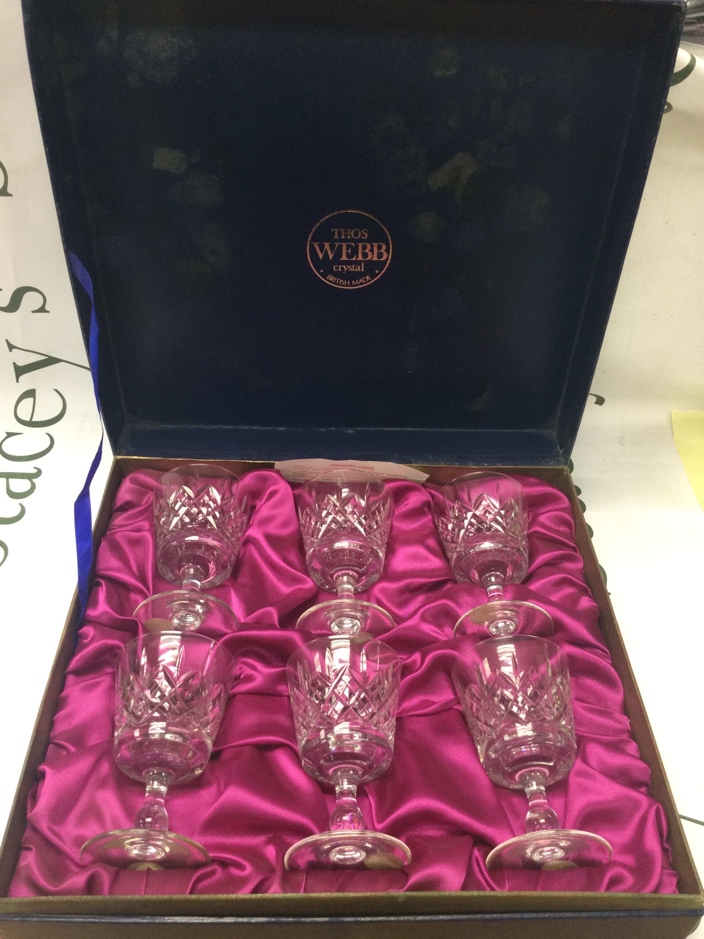 A boxed set of 6 T.Webb crystal glasses.