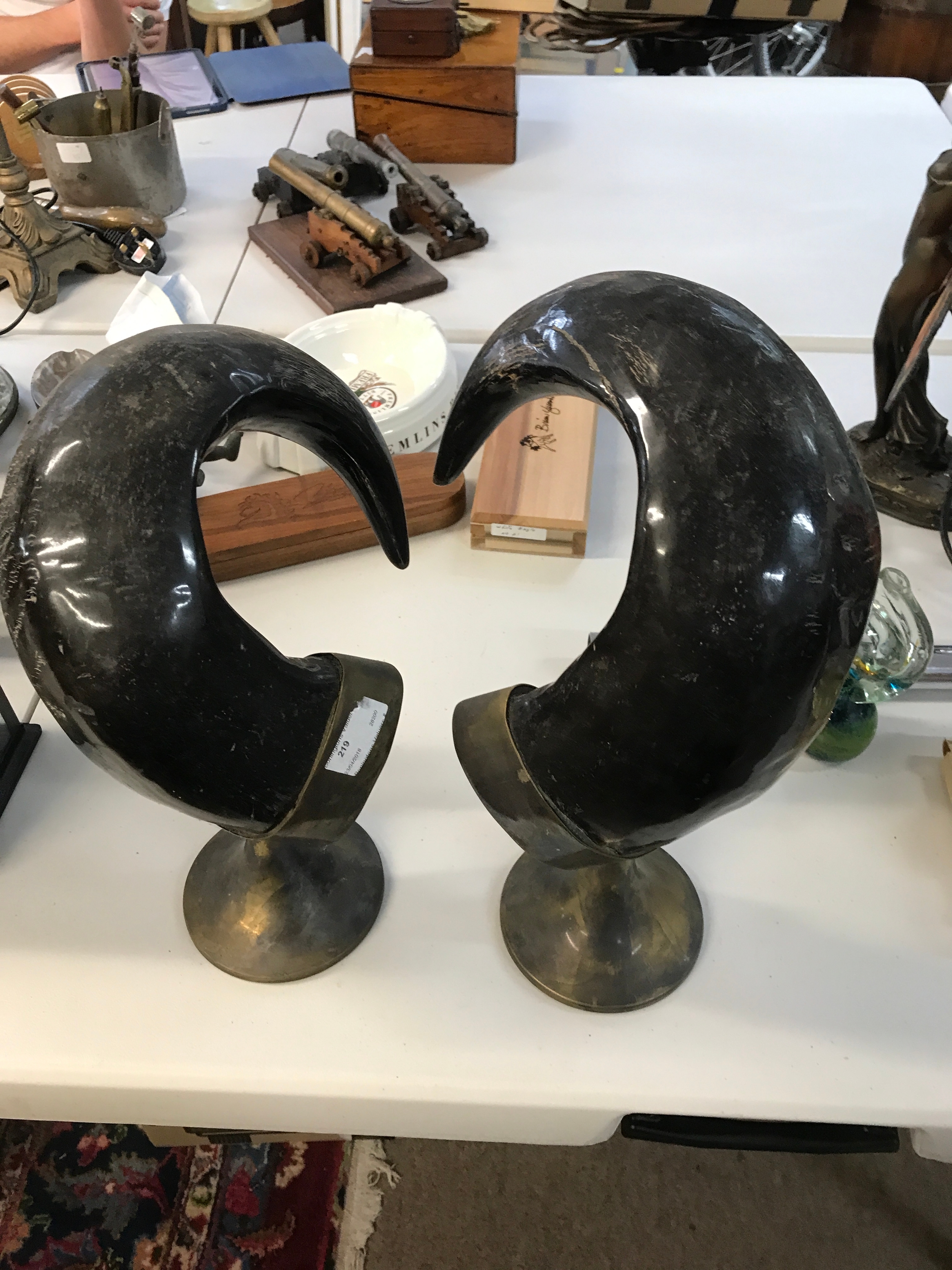 A pair of horns 34 and 36cm tall