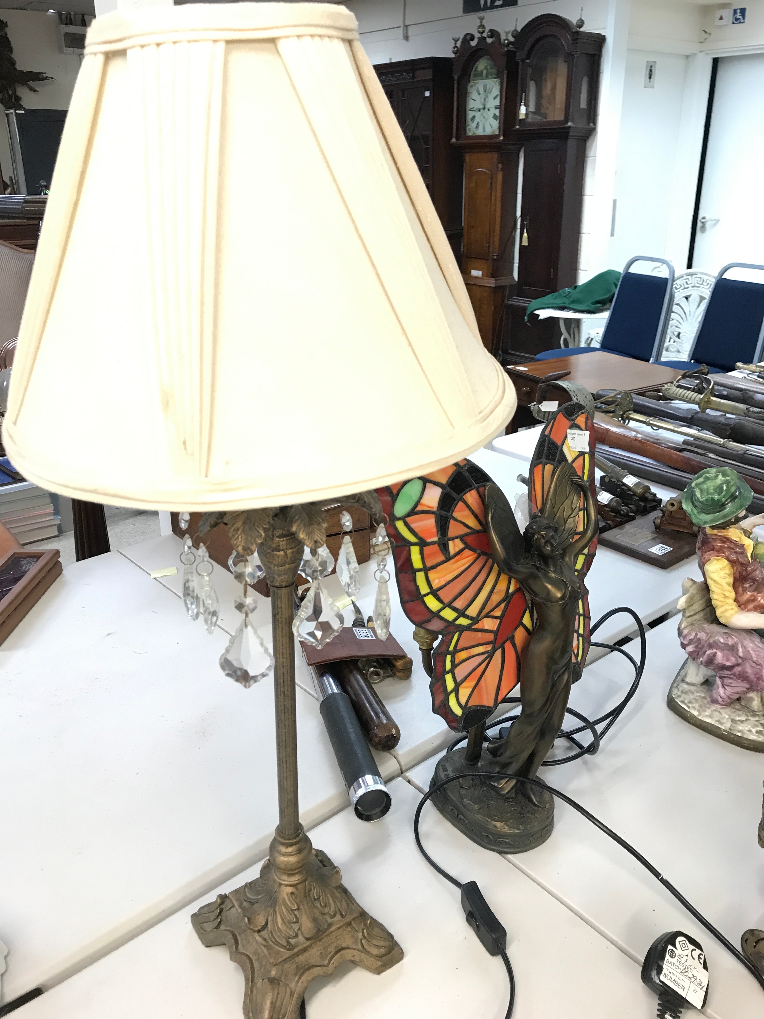 Two lamps Art Nouveau-style butterfly figural lamp and a Crystal Accent Table Lamp 70 and 40cm tall 