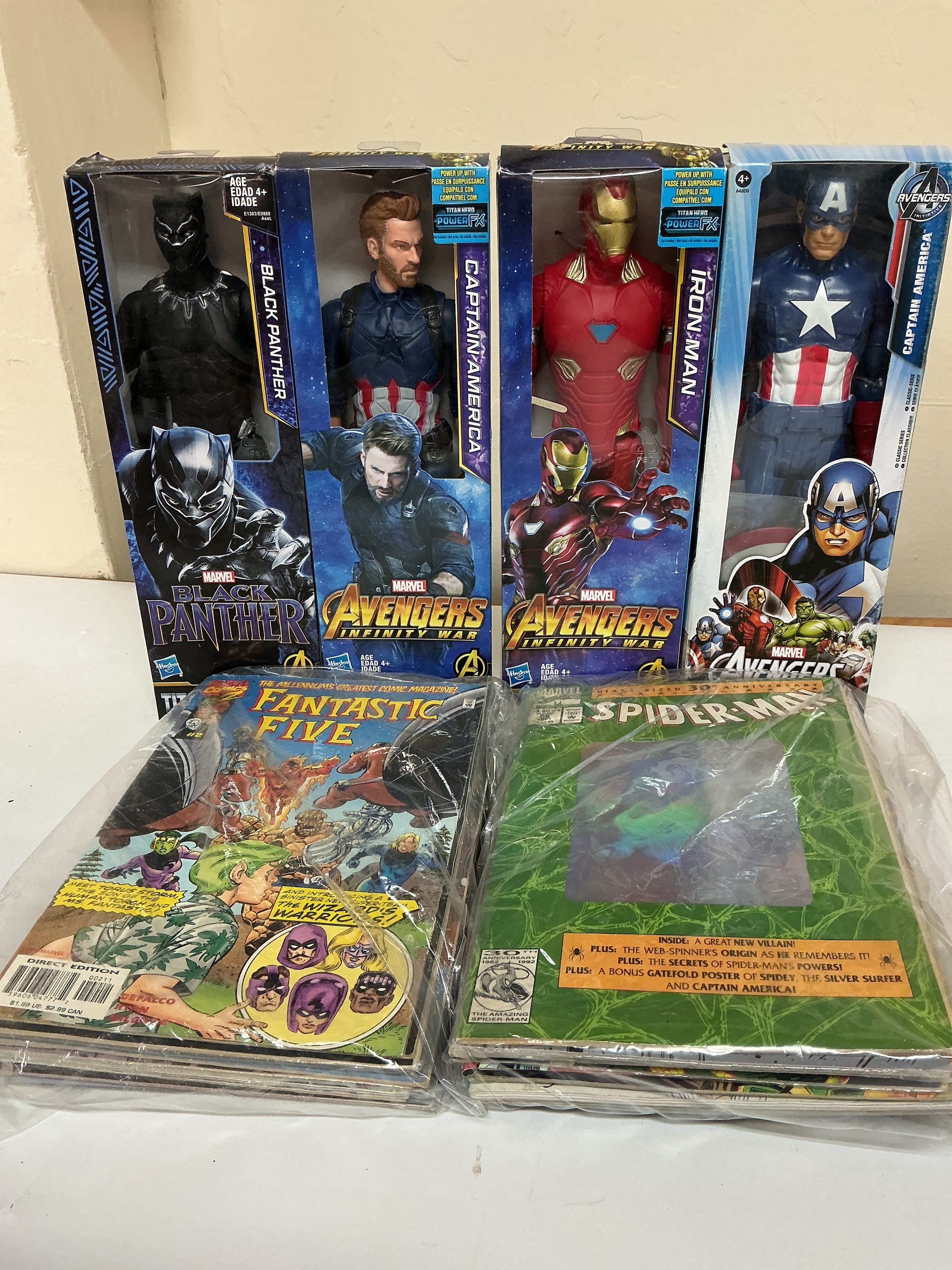 4 Boxed Marvel Titan Hero's,Kellogg Sports Stars,Tv Gladiator Figures, plastic Soldiers And A Collection Of Marvel Comics. No Reserve.