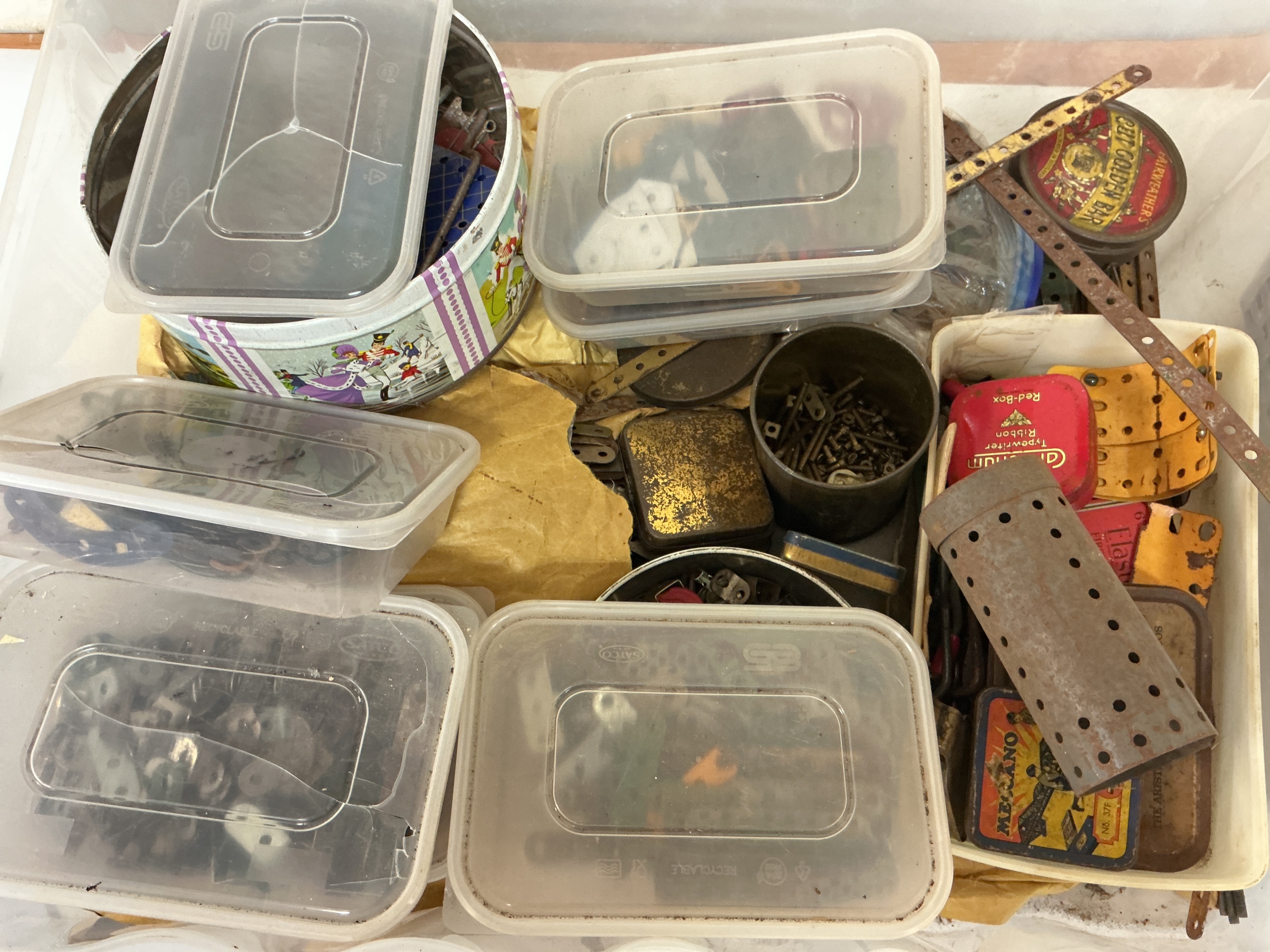 2 Boxes Containing Meccano Including Electical And Clockwork Motors, Gear, Rachets, Assorted Nuts And Bolts Etc.(2)
