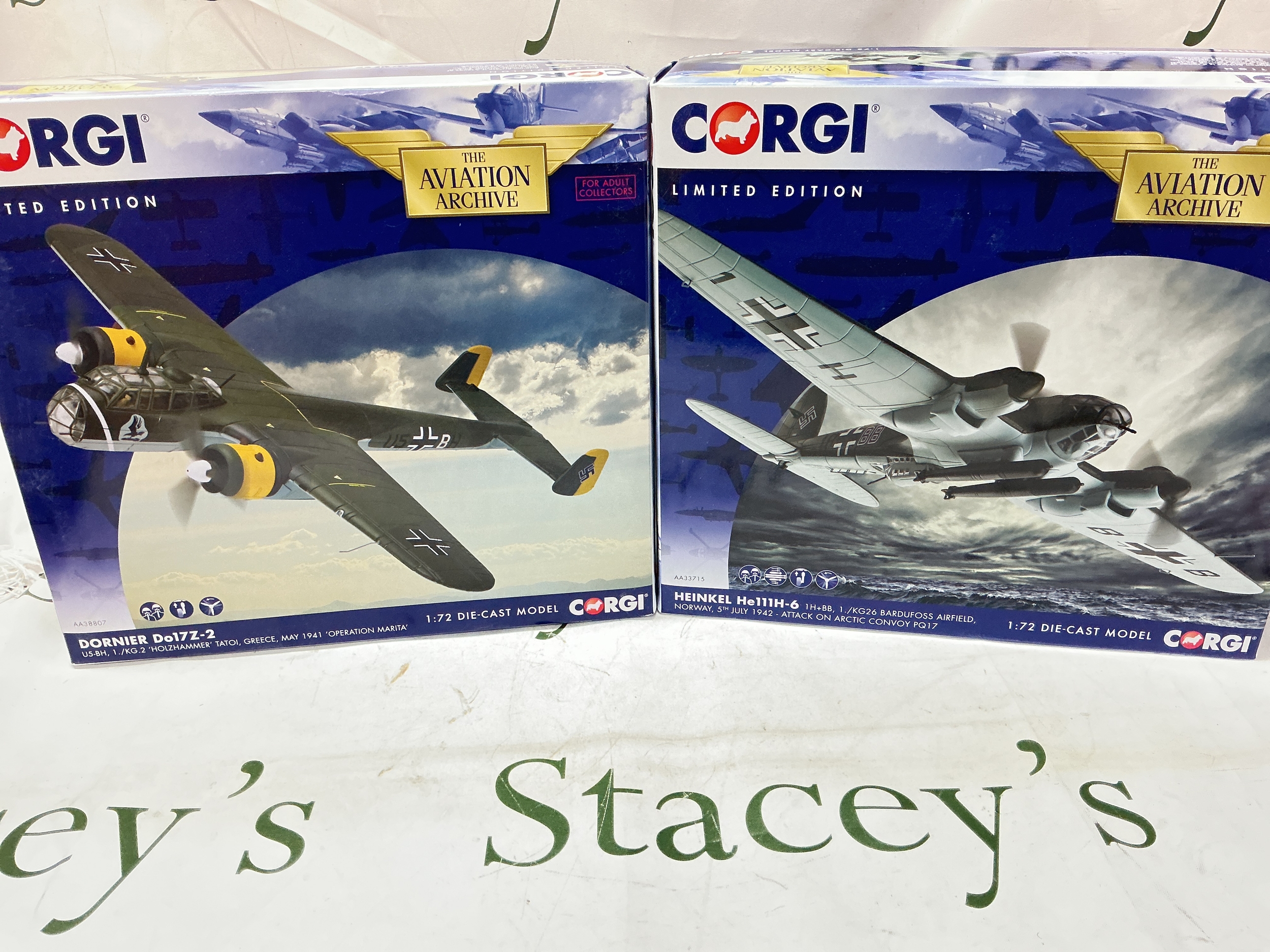 A Boxed Corgi Aviation ArchiveDo17Z-2 #AA38807 And A Heinkel He111H-6 #AA33715 Both 1/72 Scale.(2).