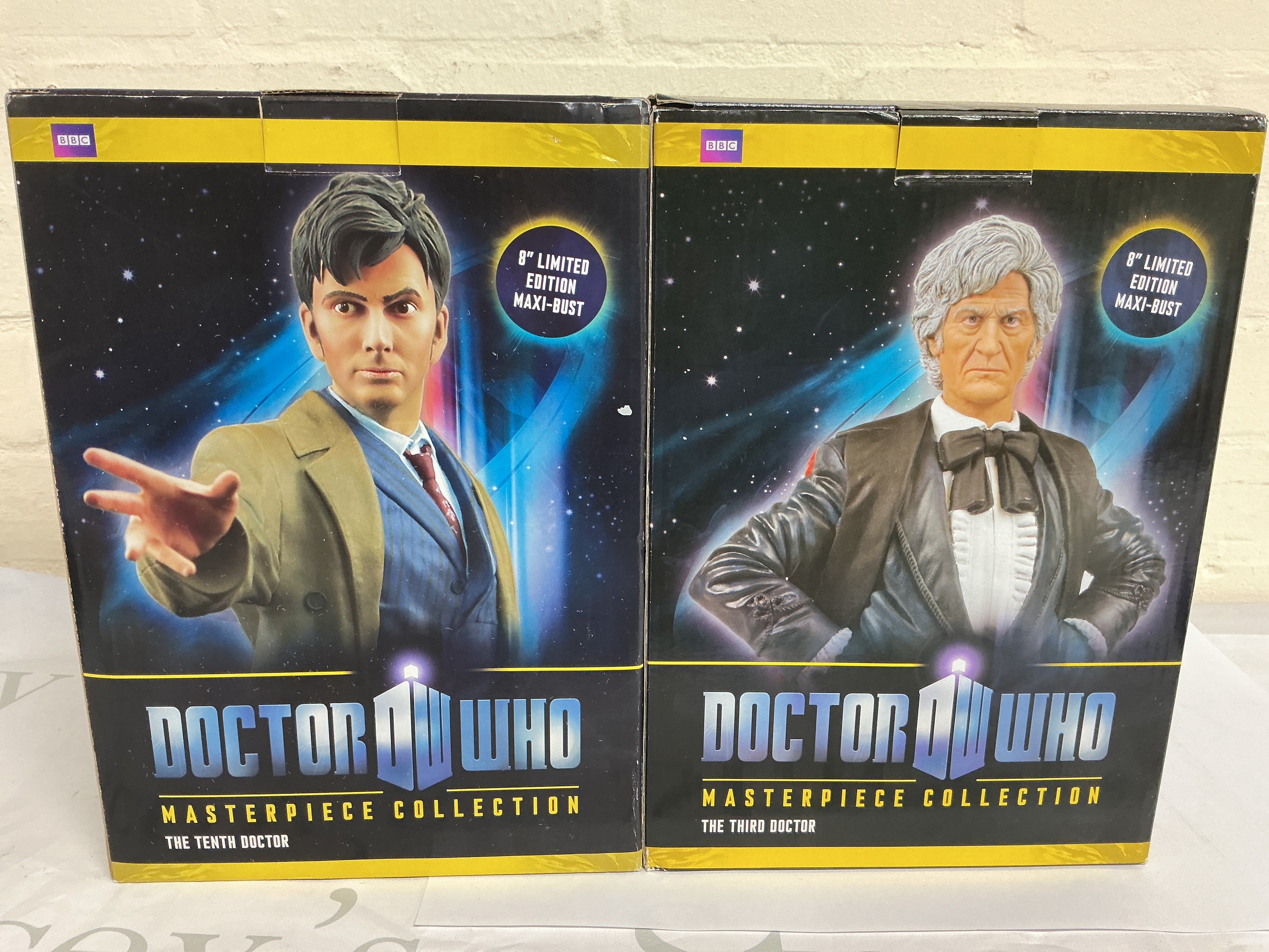 2 X Boxed 8" Limited Edition Doctor Who Maxi-Busts. The Tenth And Third Doctors. (2)