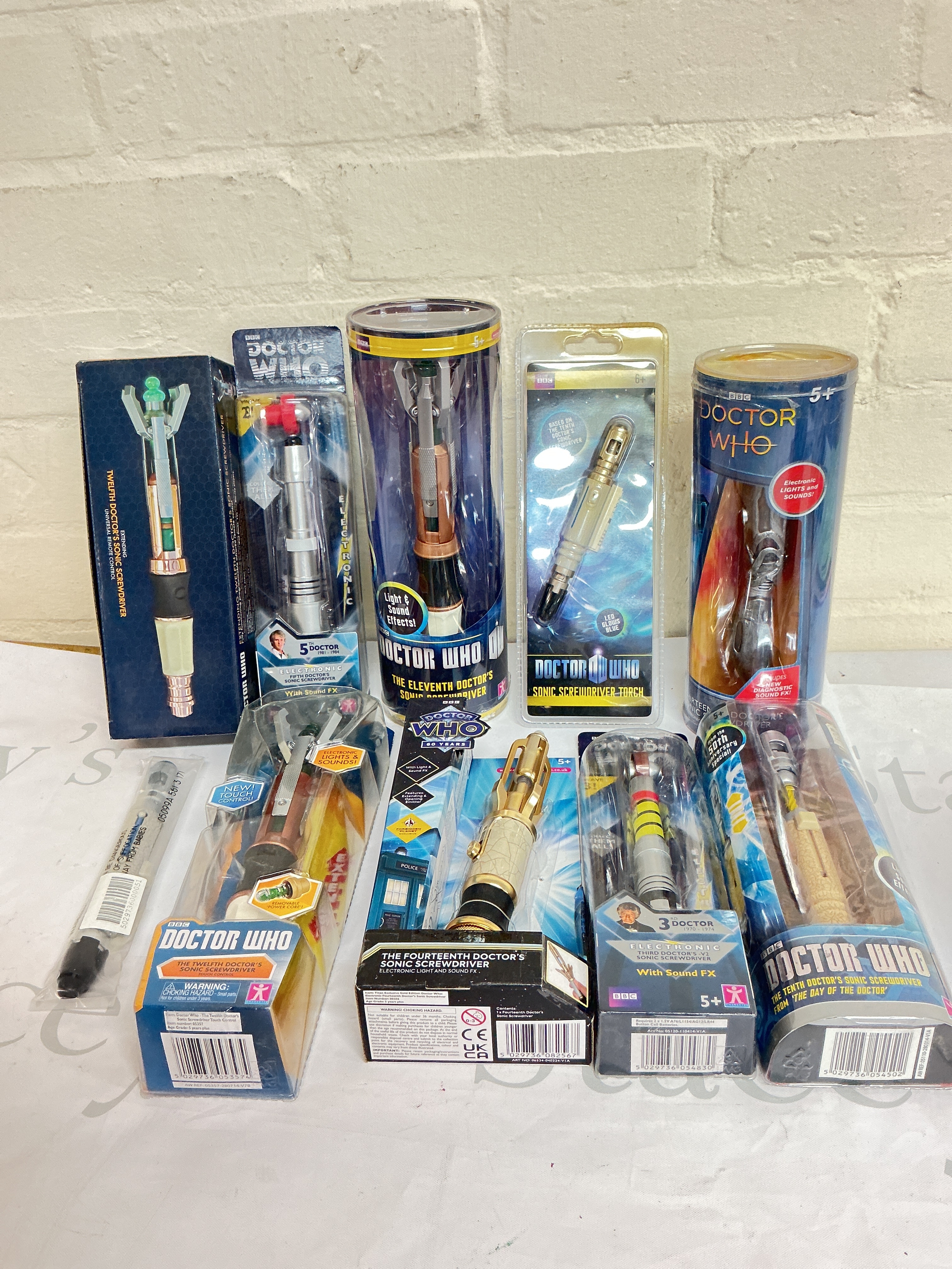 A Collection Of Boxed Doctor Who Sonic Screwdrivers. 10 In Total.