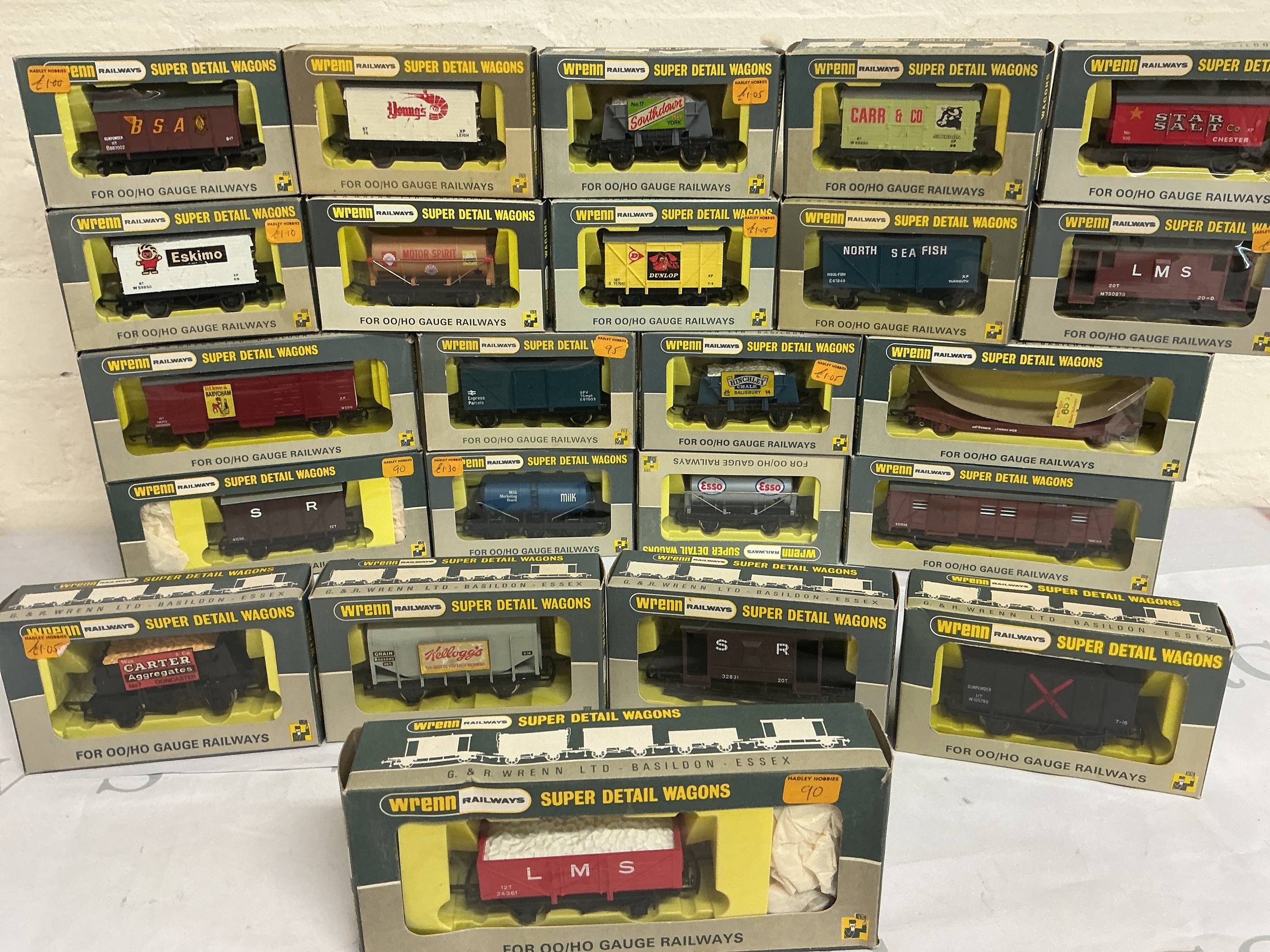 A Large Box Containing A Collection Of 00 Gauge Wagons. including Wrenn, Mainline Etc.