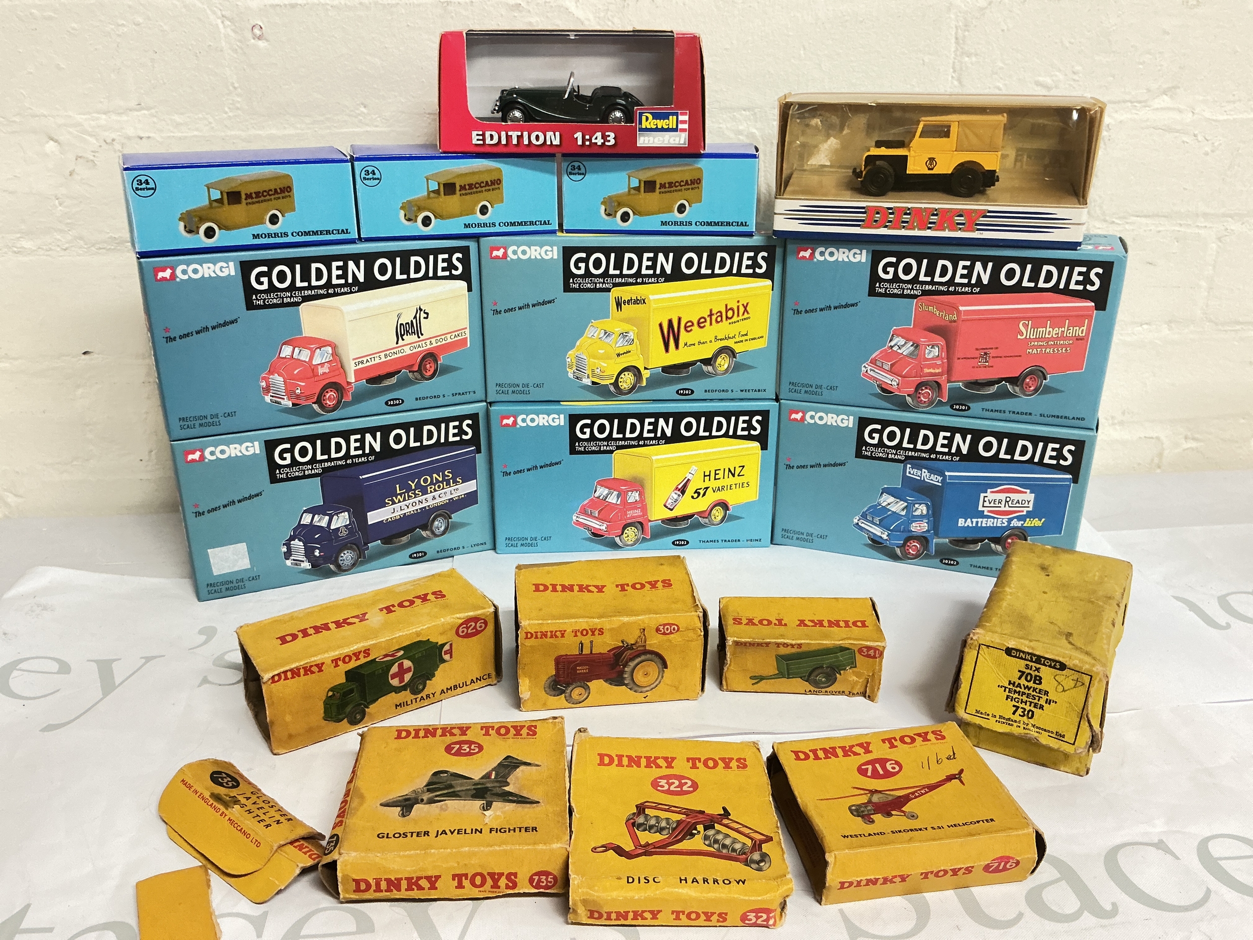 A Collection Of Six Corgi Golden Oldies, 2 Others And Original Dinky Empty Boxes (Worn).
