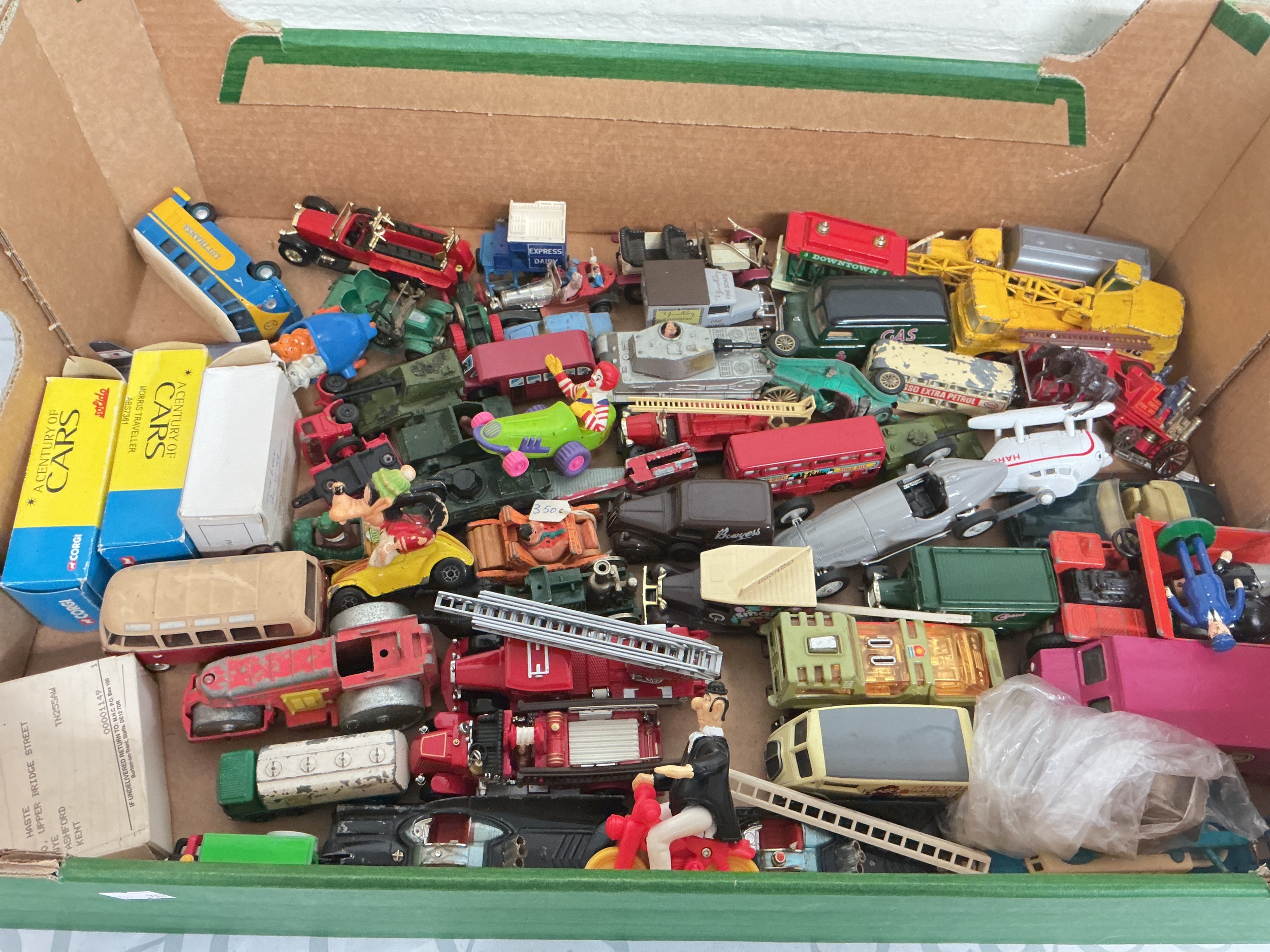 A Box Containing Mostly Playworn Diecast, Including Matchbox, Corgi Etc, No Reserve.