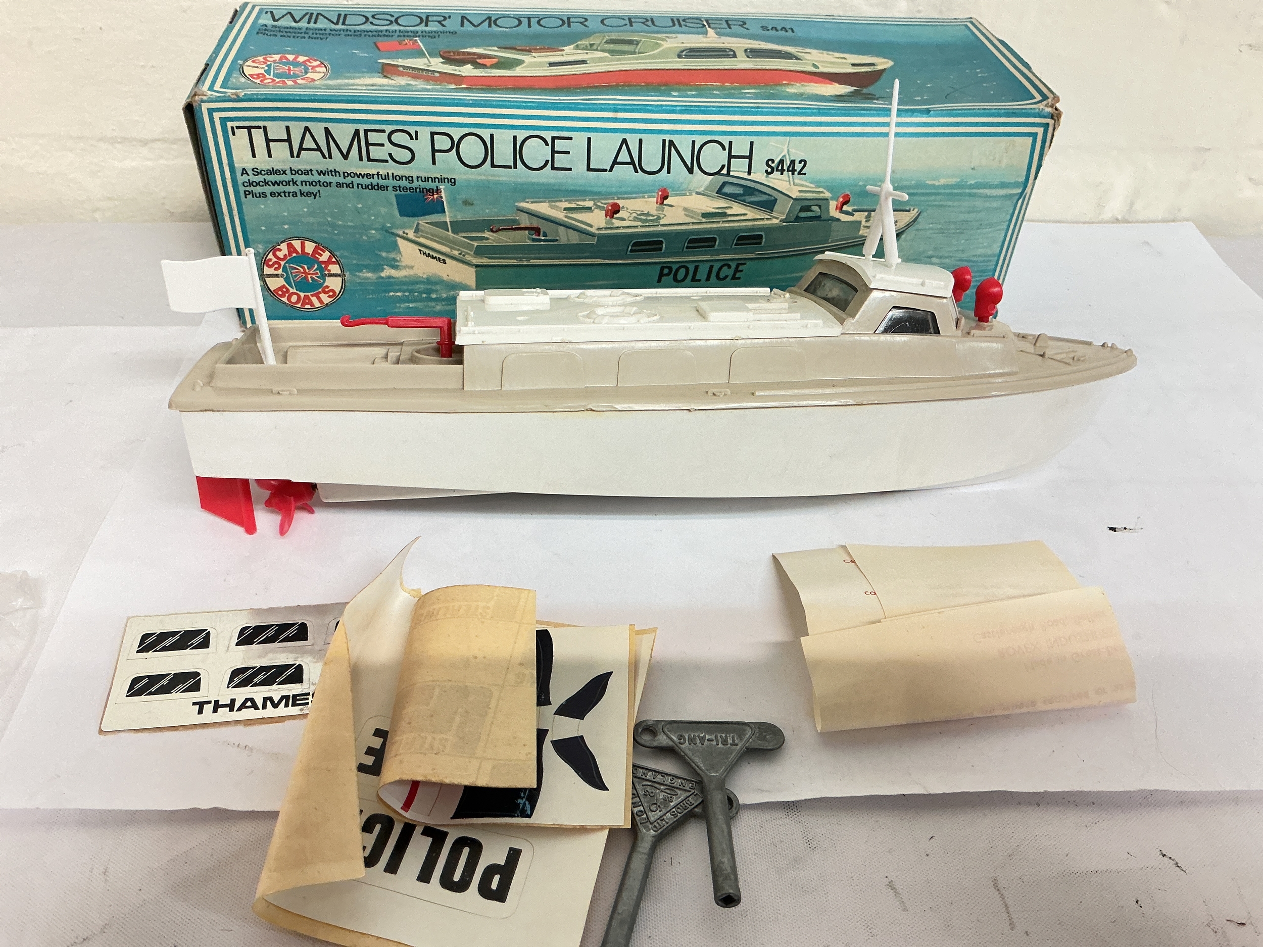 A Boxed Tri-Ang Scalex Boats Thames Police Launch #S442. With Keys, No Reserve.